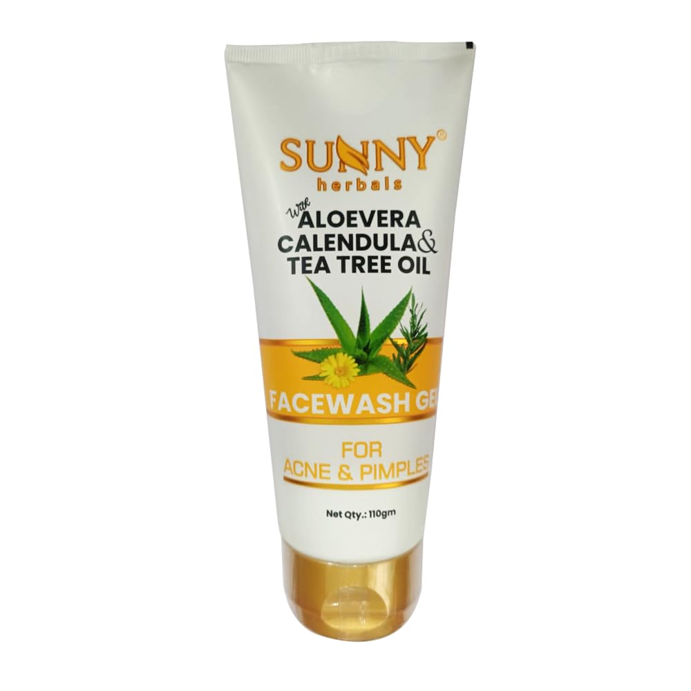 Sunny Herbals Aloe Vera & Calendula Face Wash Gel with Tea Tree Oil - Deep Cleansing for Acne Treatment & Skin Renewal - 110gm | Gentle Daily Cleanser for Oily, Sensitive & Acne-Prone Skin