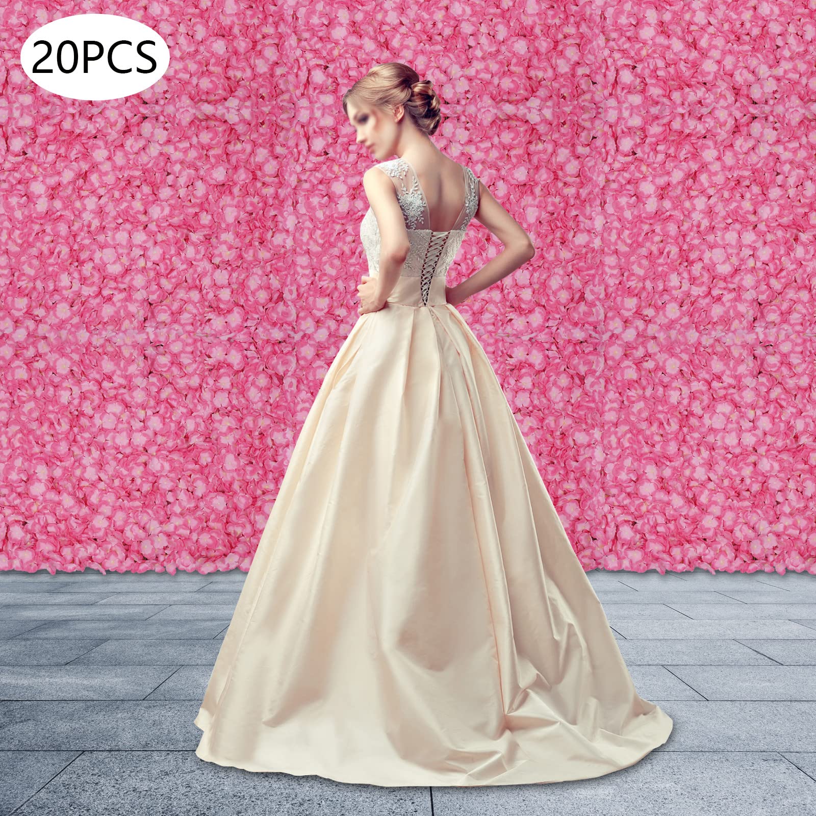 20pcs Artificial Flower Panels - Dark Pink Silk Flower Wall Decor for Wedding, Party, Christmas Backdrop, Home & Festival Photo Booth Background | Perfect for Indoor/Outdoor Events & Social Media Photos