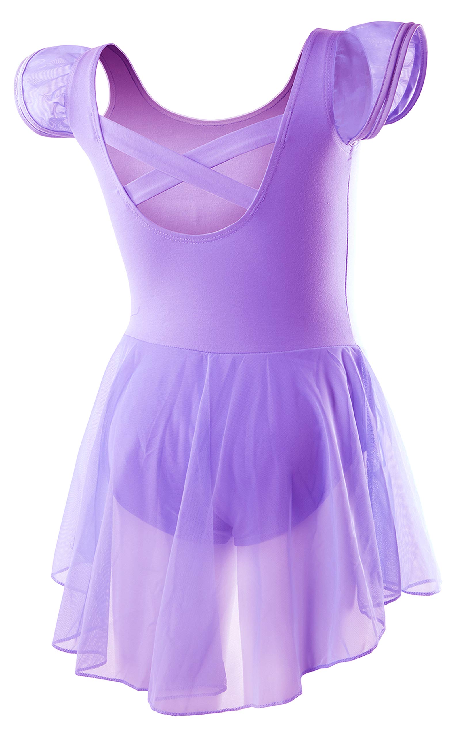 DIPUG Girls Ballet Leotard with Skirt - Toddler Dance Leotard with Flutter Sleeves & Criss Cross Back - Perfect for Ballet Class, Recitals & Dance Performances