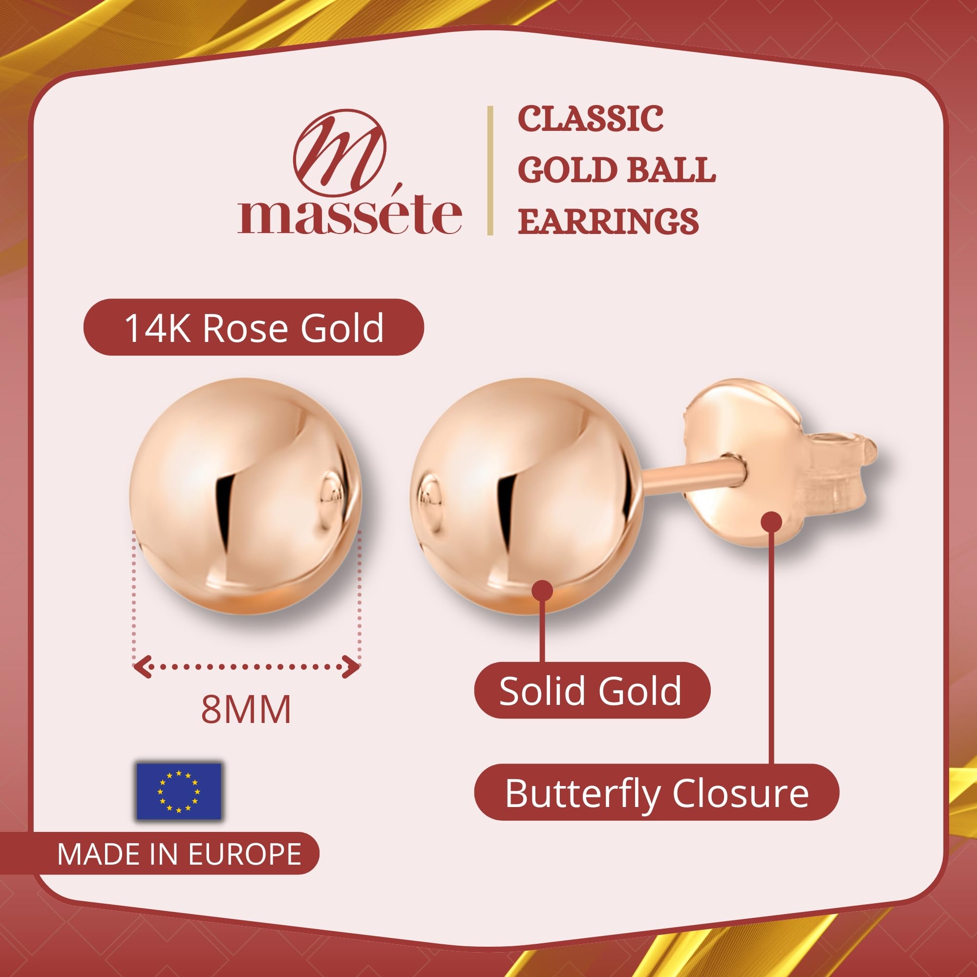 10K & 14K Gold Ball Stud Earrings for Women - Hypoallergenic Nickel Free Jewelry in White, Yellow & Rose Gold (5mm-12mm) | Perfect for Everyday Wear, Gifts & Special Occasions