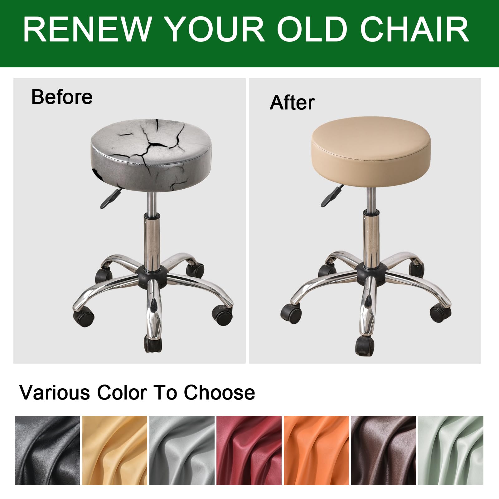 Waterproof PU Bar Stool Covers Set of 2 - Elastic Slipcovers for 12-15 Inch Stools, Washable Khaki-Nude Seat Cushions | Perfect for Kitchen Counter, Breakfast Nook & Home Bar Decor