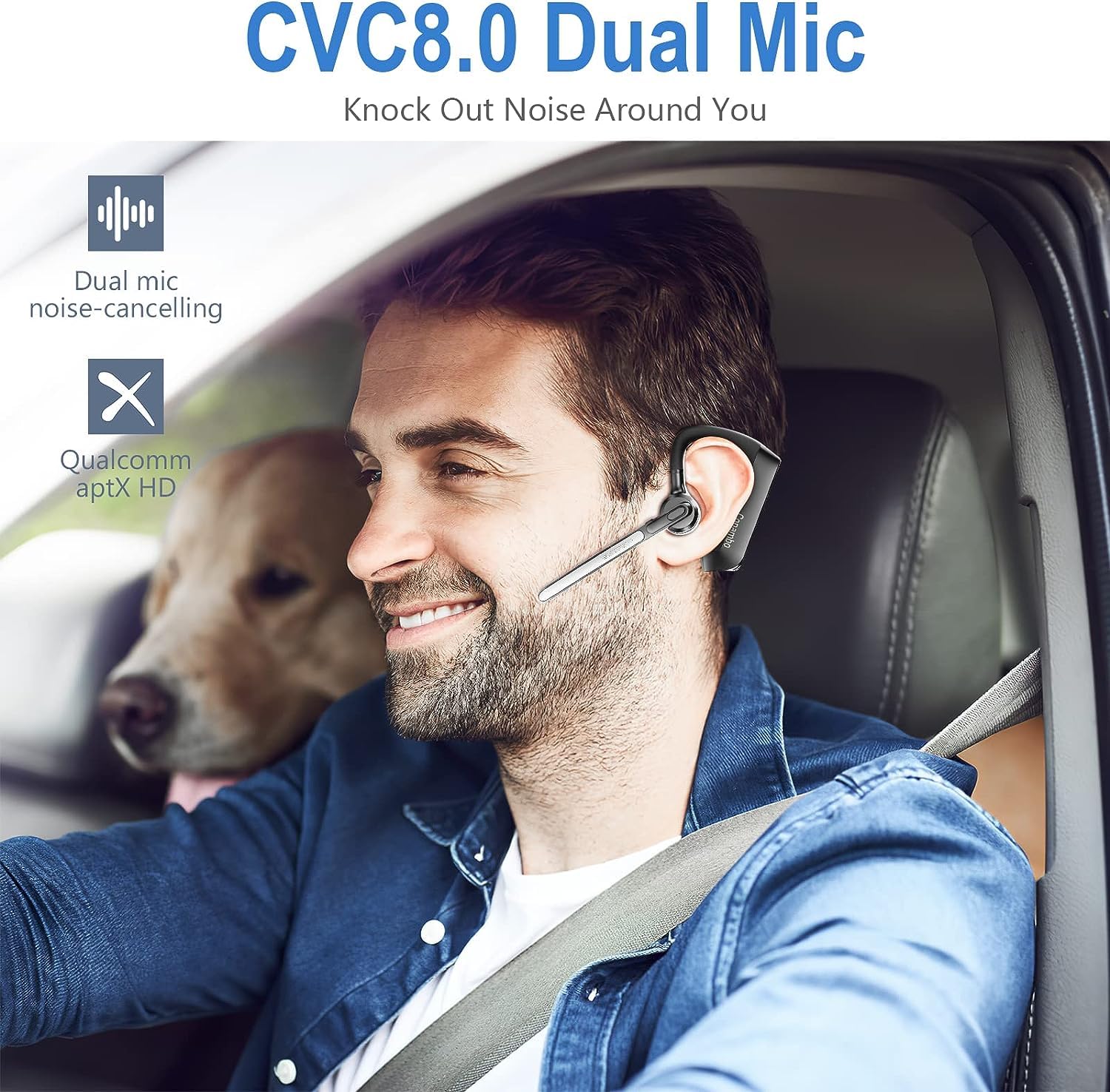 Conambo K10C Bluetooth 5.2 Wireless Headset with CVC 8.0 Noise Cancellation, 16Hrs Talk Time, Dual Mic Hands-Free Headphones for iPhone Android Smartphones - Perfect for Truck Drivers, Office Work & Online Meetings