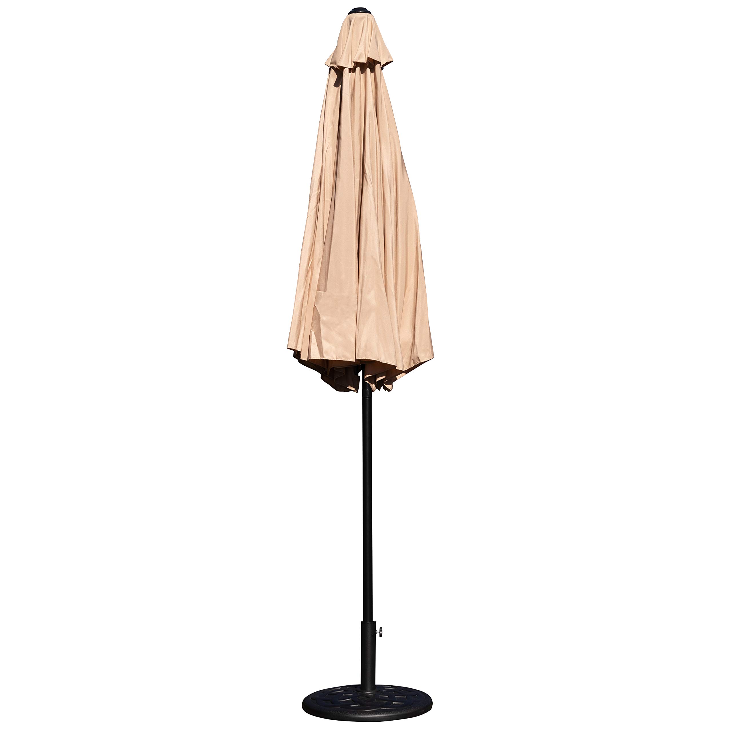 EMMA + OLIVER 9 FT Round Patio Umbrella with Universal Cement Waterproof Base - Outdoor Garden, Poolside, and Beach Sun Protection Umbrella Set