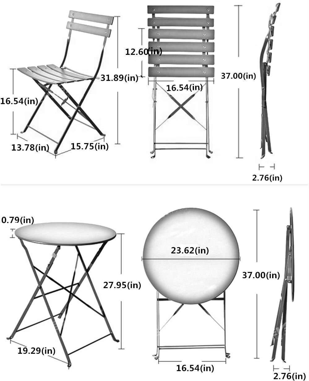 Peacock Blue 3-Piece Folding Bistro Set - Weather-Resistant Outdoor/Indoor Patio Furniture with 2 Chairs & 1 Table for Garden, Yard, Deck or Balcony - Perfect for Morning Coffee, Afternoon Tea and Outdoor Dining