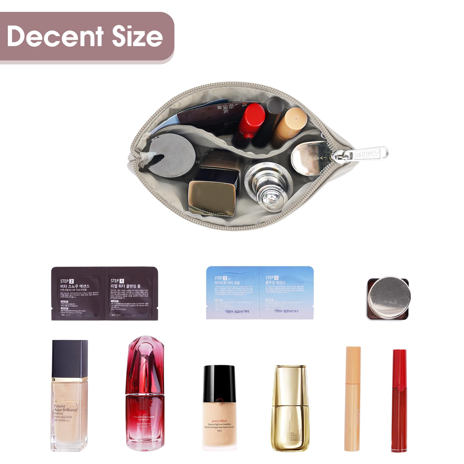 Vegan Leather Mini Makeup Bag for Women - Travel & Purse Cosmetic Pouch (Brown)