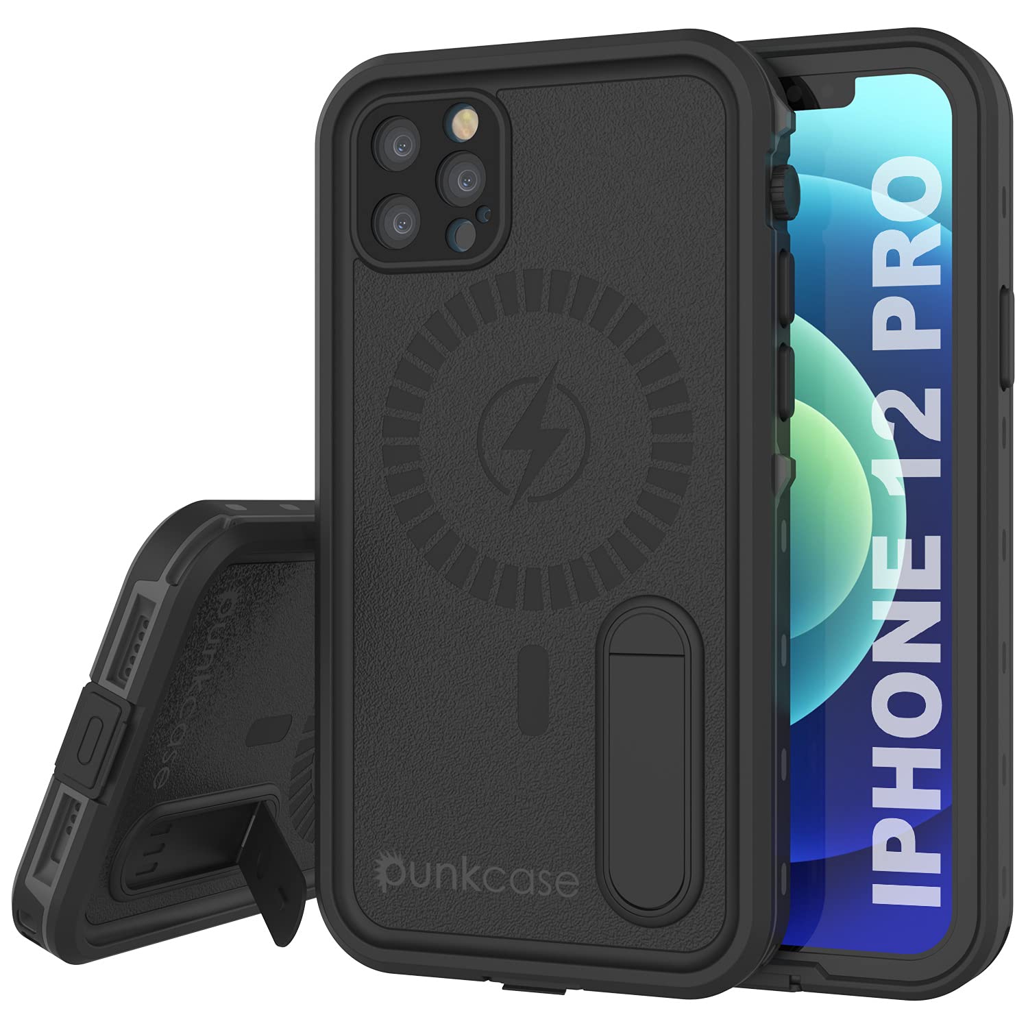 Punkcase Waterproof iPhone 12 Pro Case [KickStud Series] - Slim Fit IP68 Certified Armor Cover with Built-in Screen Protector & Kickstand for iPhone 12 Pro (6.1 inch) 2020 Model - Black | Perfect for Outdoor Adventures, Swimming & Active Lifestyles