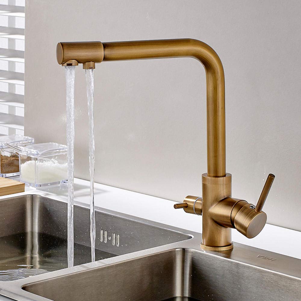 Antique Brass 3-Way Swivel Drinking Water Faucet with Filter - 100% Pure Brass Kitchen Sink Tap for Clean Water Purification | Perfect for Modern & Vintage Style Kitchens, Bars, and RV Water Systems