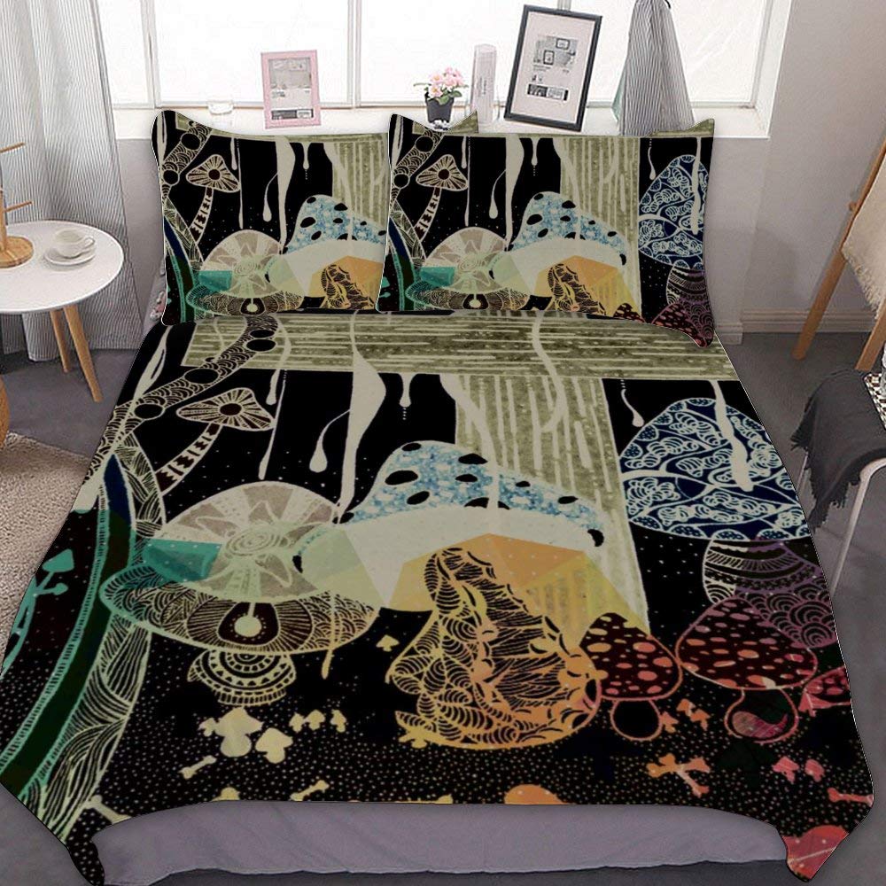 Elvoes King Duvet Cover Set - Vintage Mushroom Pattern 3-Piece Comforter Cover with 2 Pillow Shams | Ultra Soft Bedding for Cozy Bedroom Decor | Perfect for Master Bedroom, Guest Room & Dorm