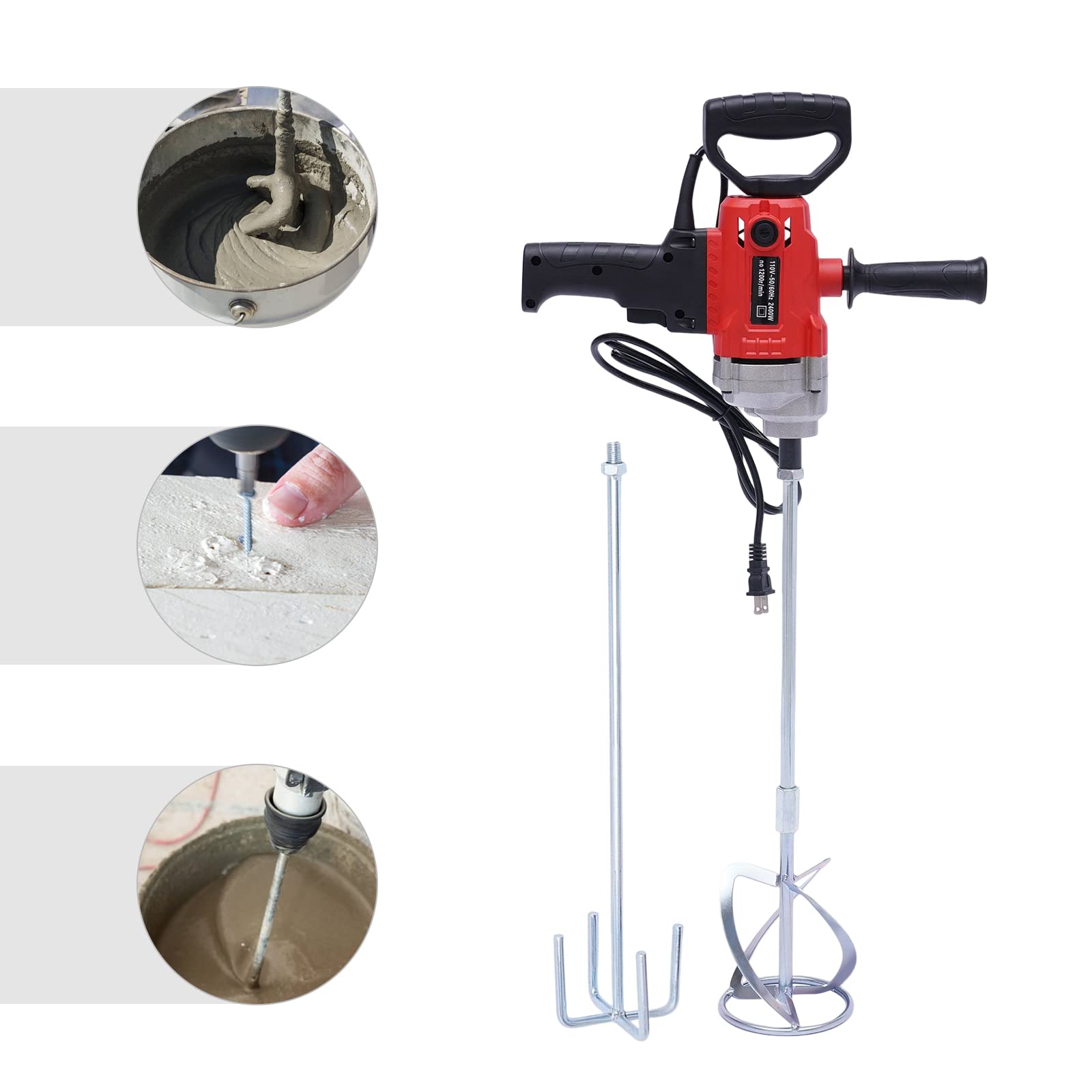 2400W Heavy Duty Electric Concrete Mixer - 6 Speed Adjustable Handheld Cement Mixer for Mortar, Plaster & Construction - Perfect for DIY Projects, Home Renovation & Professional Use