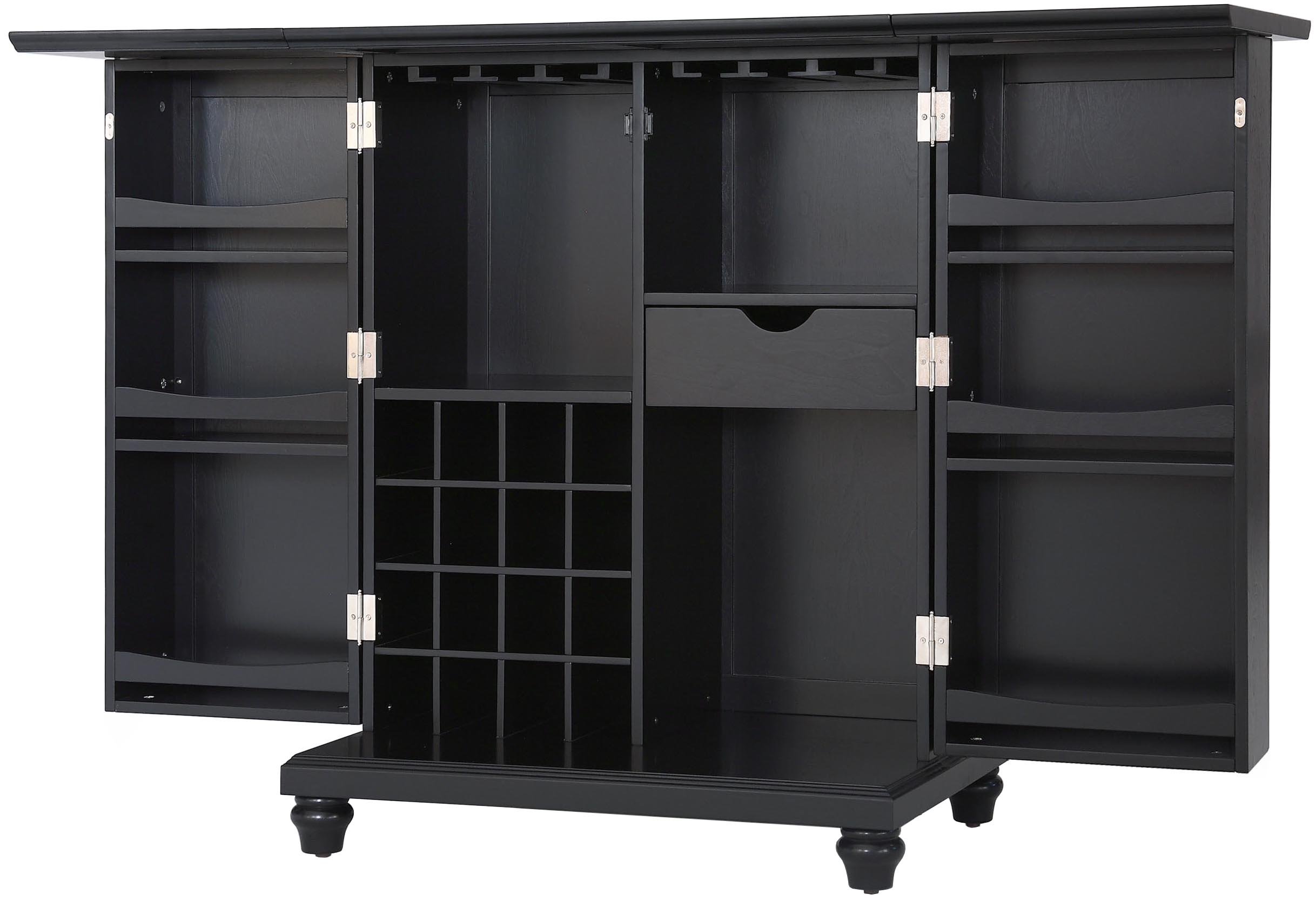 Crosley Cambridge Expandable Bar Cabinet with Storage Shelves, Drawer & Wine Rack - Black | Home Bar Furniture for Living Room, Dining Room & Entertaining