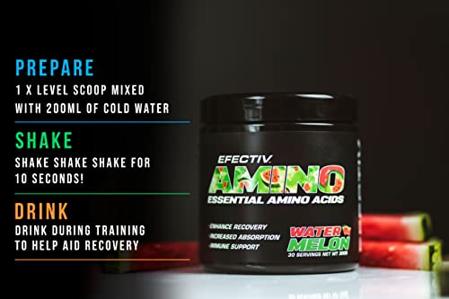 Efectiv Nutrition Amino 300g - Watermelon Flavor BCAA Powder for Muscle Recovery & Workout Energy | Pre & Post Workout Supplement for Athletes & Fitness Enthusiasts