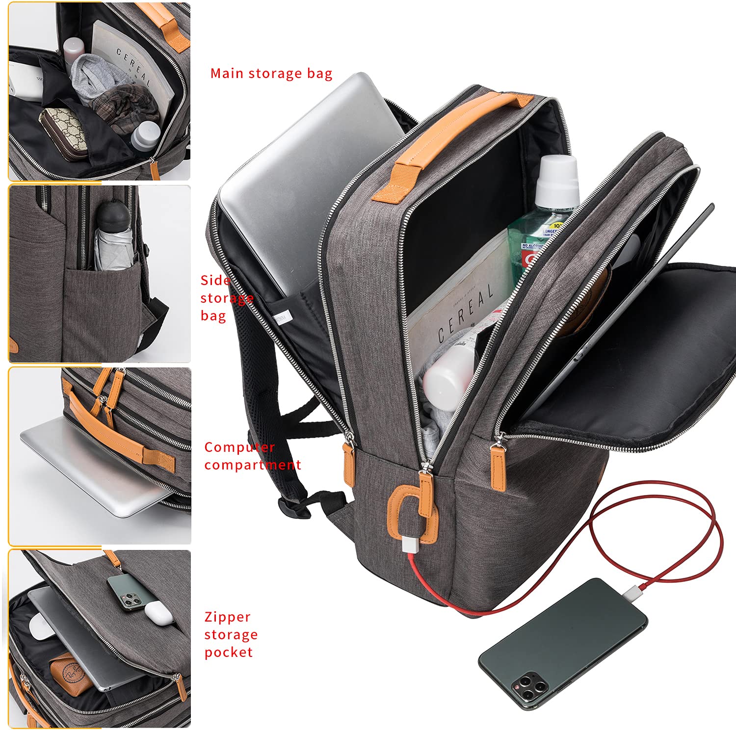 NOBLEMAN Water-Resistant 15.6 Inch Laptop Backpack for Men & Women - USB Charging Port, Multi-Compartment Business Computer Backpack for Work, Travel & Nursing (Grey Plus) | Perfect for Office, College & Daily Commute