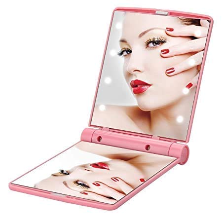 Simxen 8-LED Dimmable Travel Makeup Mirror - Compact Folding Portable Handheld Mirror with Adjustable Brightness for Purse, Home & Travel Use | Perfect for Makeup Application, Skincare & On-the-Go Touch Ups