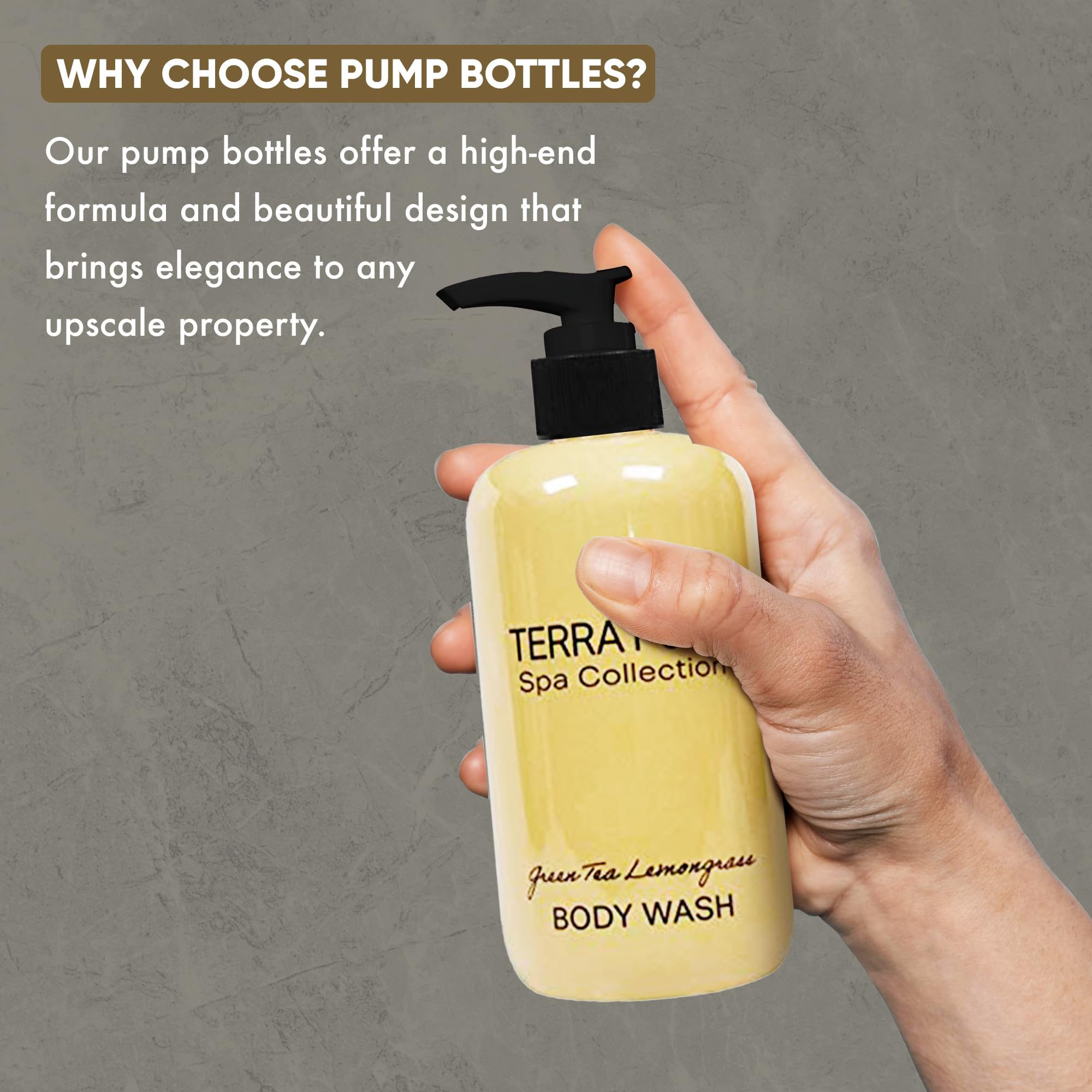 Terra Pure Spa Collection Amenities Set - 10.14oz Shampoo, Conditioner, Hand & Body Wash, Lotion with Pumps (1 of Each) | Luxury Bath & Body Essentials for Hotels, Spas, and Home Relaxation