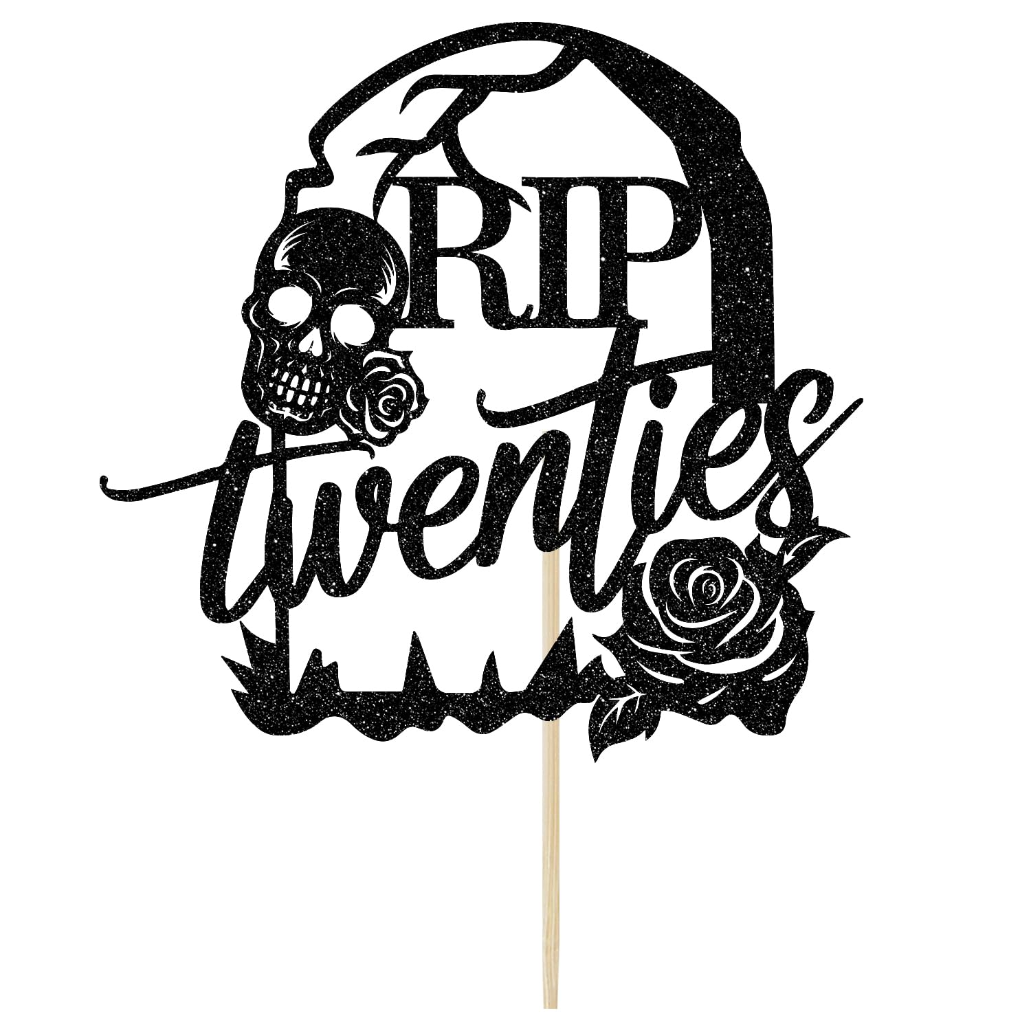 Rip Twenties Cake Topper - Death to My 20s Birthday Decor - Black Glitter Funeral Themed Cake Decoration for 30th Birthday Parties | Perfect for Milestone Celebrations & Dark Humor Themes