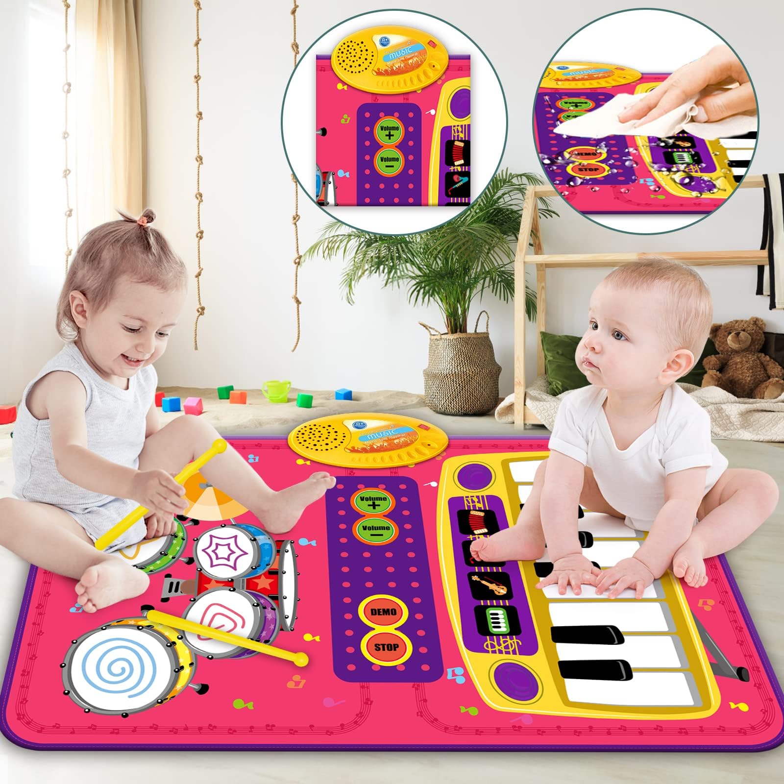 PRAGYM Musical Playmat for Toddlers - 2-in-1 Piano Keyboard & Drum Baby Toy - Educational Gift for 1-2 Year Old Girls & Boys - First Birthday Present - Perfect for Early Learning & Sensory Development at Home or Daycare