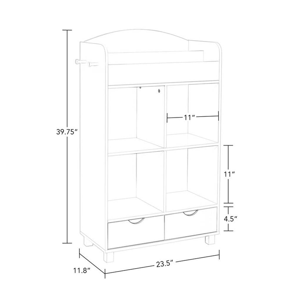 RiverRidge Kids Bookshelf with 4 Cubbies, 2 Drawers & Hooks - Toy Storage Cabinet, Book Nook Organizer for Children's Room - Perfect for Storing Toys, Games, Books & Folding Cubby Bins - Ideal for Playrooms, Bedrooms & Daycare Centers