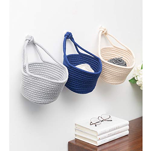 Multifunctional Cotton Woven Storage Basket with Hanging Rope - Foldable Snack Organizer, Kids Room Decor & Household Item Holder - Perfect for Toys, Books, Laundry & Small Items (Beige) - Ideal for Bedroom, Nursery, Bathroom & Kitchen Organization