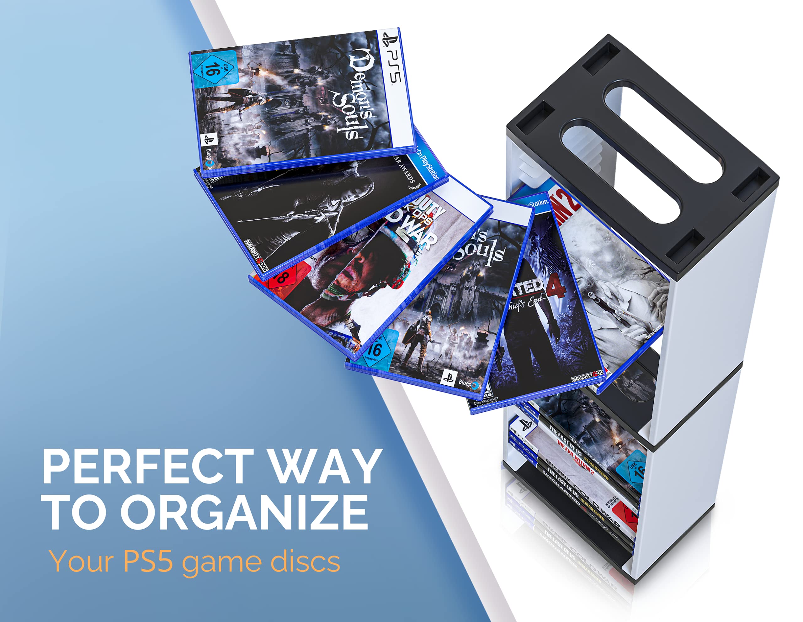 Skywin 2-Pack White Game Storage Organizer & CD Holder Tower - Compatible with PS5, Xbox, Nintendo Switch Games - Perfect for Gaming Room Organization & Media Shelf Display