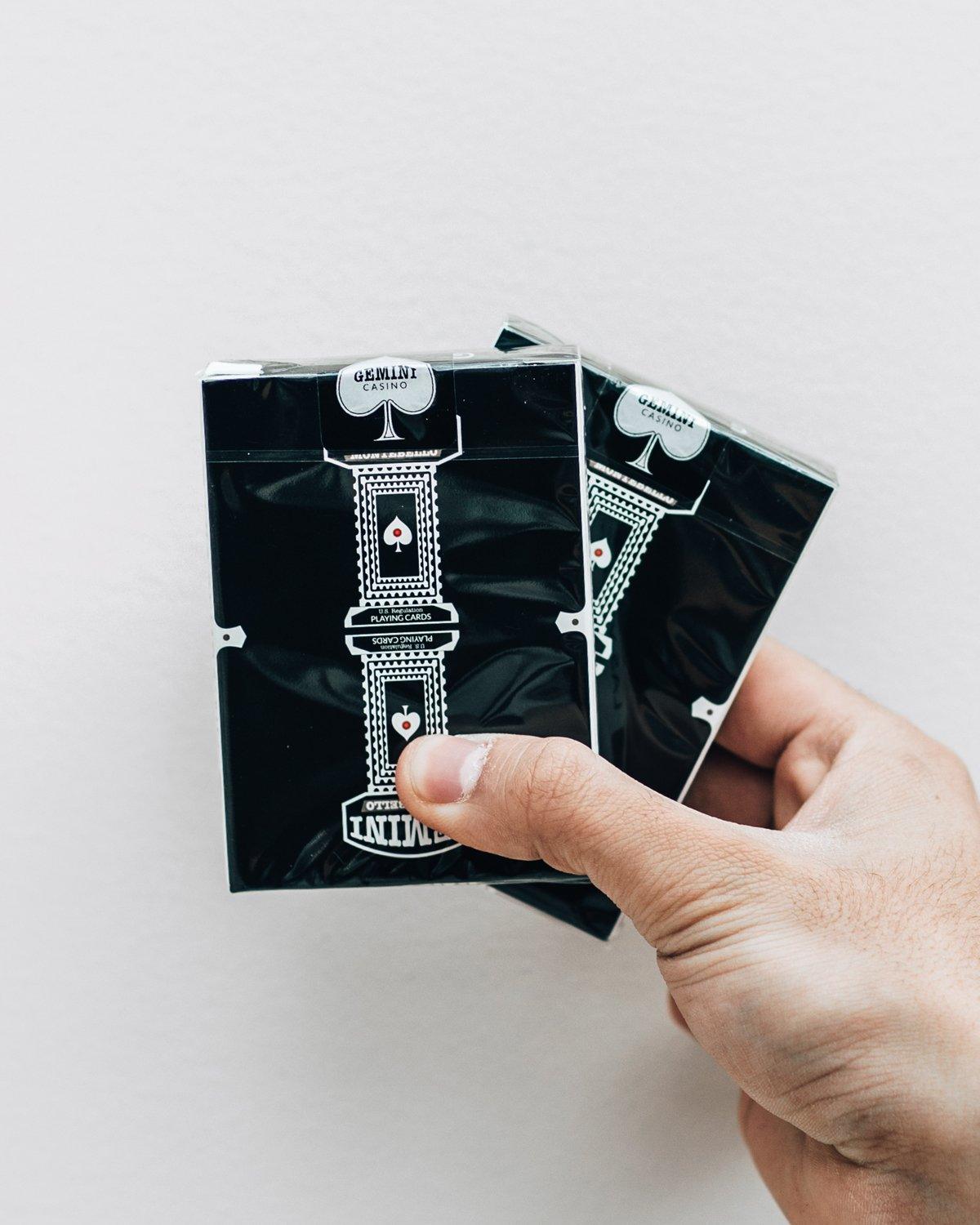 Premium Black Gemini Casino Playing Cards - 2 Decks of High-Quality Plastic Coated Cards for Poker, Blackjack, and Magic Tricks - Perfect for Game Nights, Casino Parties, and Professional Cardistry