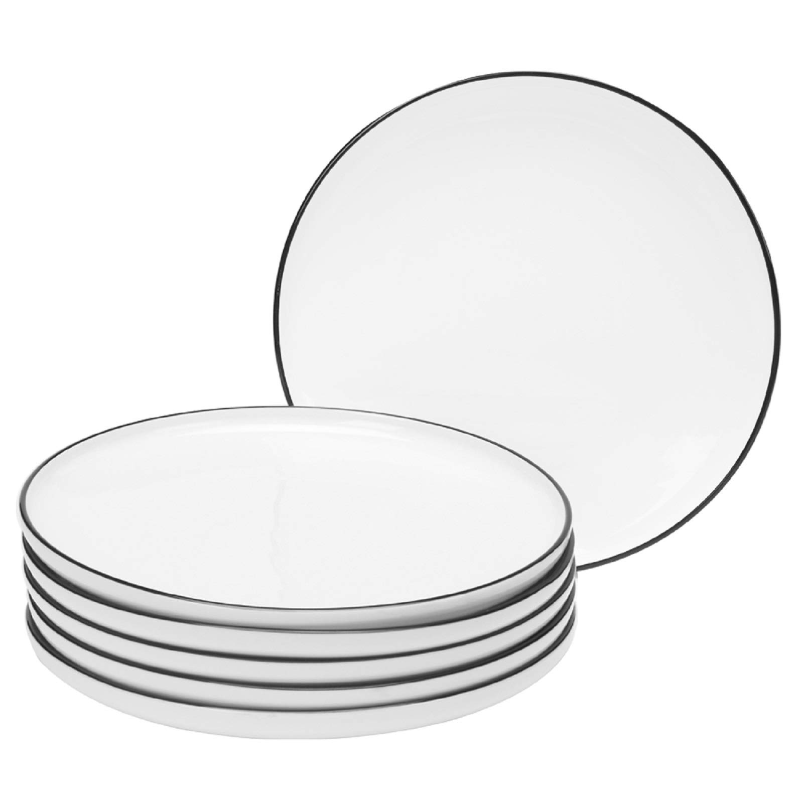 BonNoces 10 Inch Porcelain Dinner Plates Set of 6 - Elegant White with Black Edges Design, Classic Round Serving Plates for Steak, Pasta & Salad - Perfect for Fine Dining, Dinner Parties & Restaurant Use