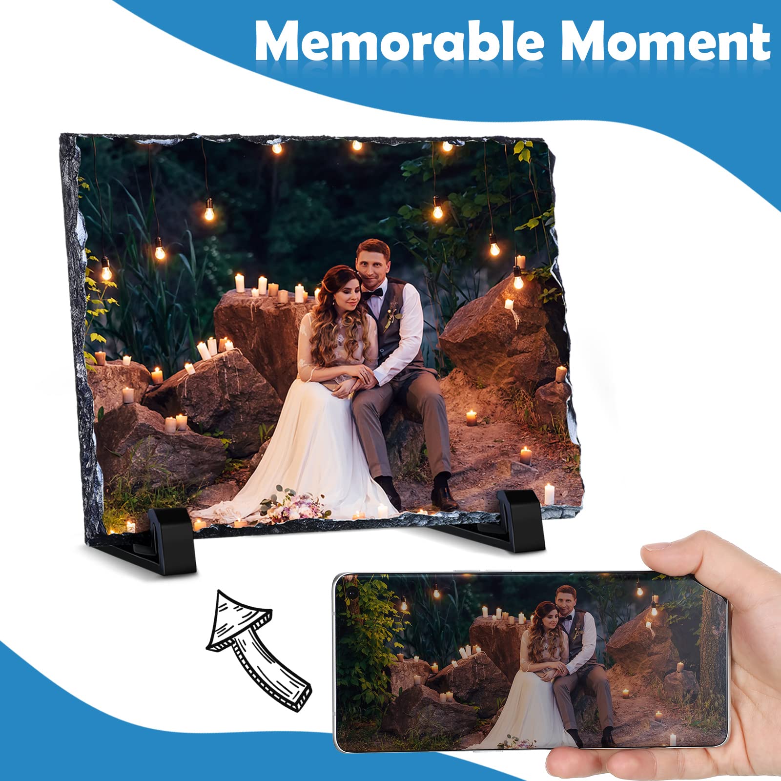 2-Pack Sublimation Blank Slate Rock Stone Photo Frames - 6 x 7.9 Inch Heat Transfer Rectangular Picture Frames with Display Stand for Heat Press Machine - Perfect for DIY Crafts, Home Decor, and Personalized Gifts