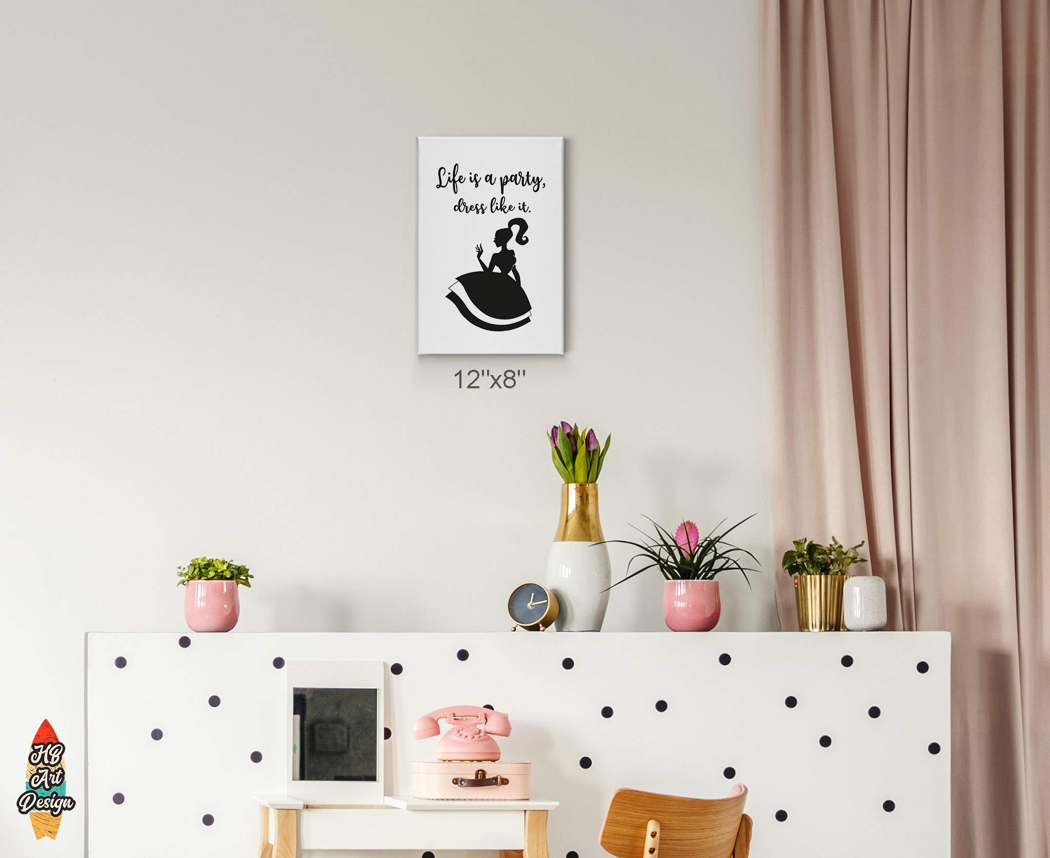Life is a Party Dress Like It - Inspirational Quote Black & White Fashion Canvas Wall Art Print - Glam Home Decor for Office, Dorm, Bathroom, Living Room & Bedroom - Ready to Hang 36x24 Inches - Perfect Motivational Gift for Women & Girls