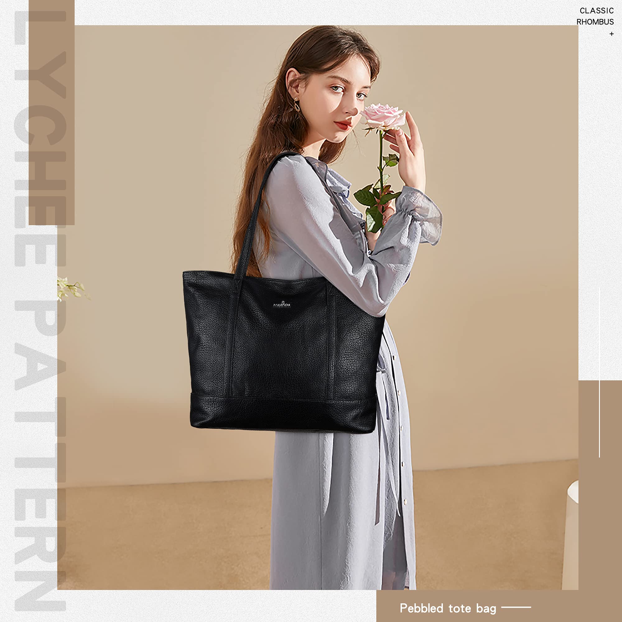 Stylish Vegan Leather Tote Hobo Shoulder Bag for Women - Casual Fashion Satchel Purse with Matching Wallet Set | Perfect for Work, Shopping & Everyday Use