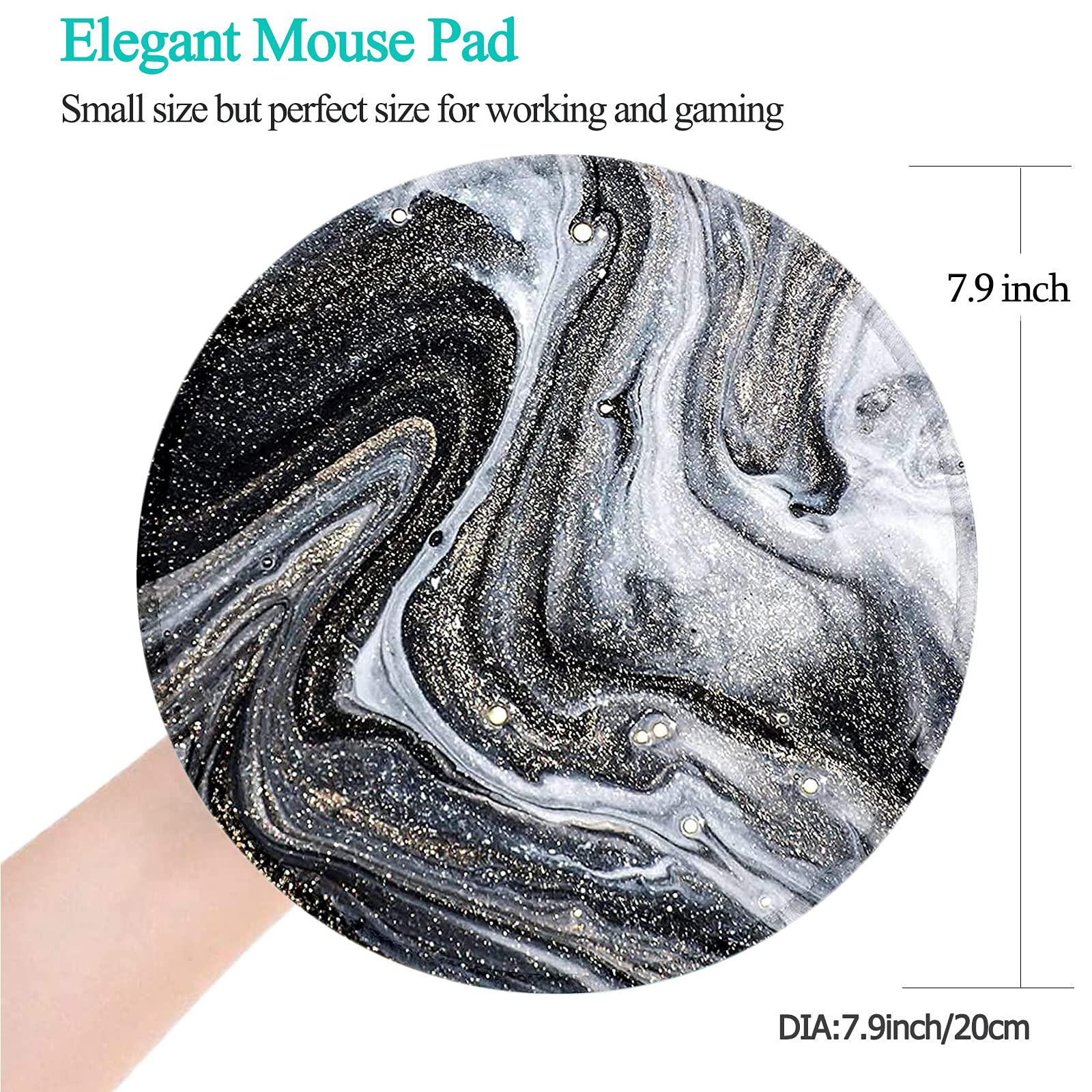 Premium Non-Slip Rubber Base Gaming Mouse Pad with Stitched Edge - Waterproof Round Mousepad (7.87x7.87 Inch) for PC, Laptop, Office & Home Use - Stylish Abstract Marble Design for Smooth Mouse Control