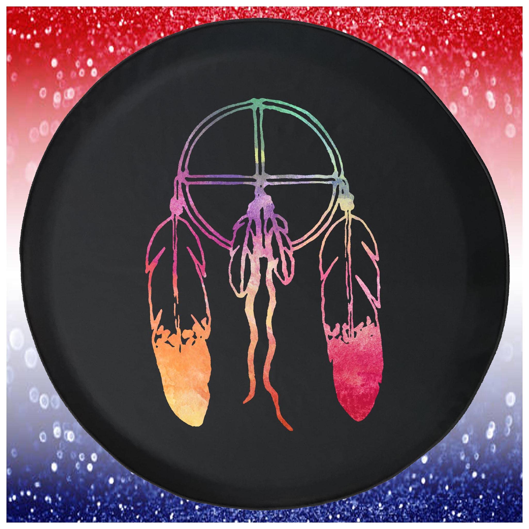 29 Inch Watercolor Dream Catcher Spare Tire Cover for Trucks, SUVs, RVs & Trailers - Native American Black Design - Perfect for Camping, Road Trips & Outdoor Adventures