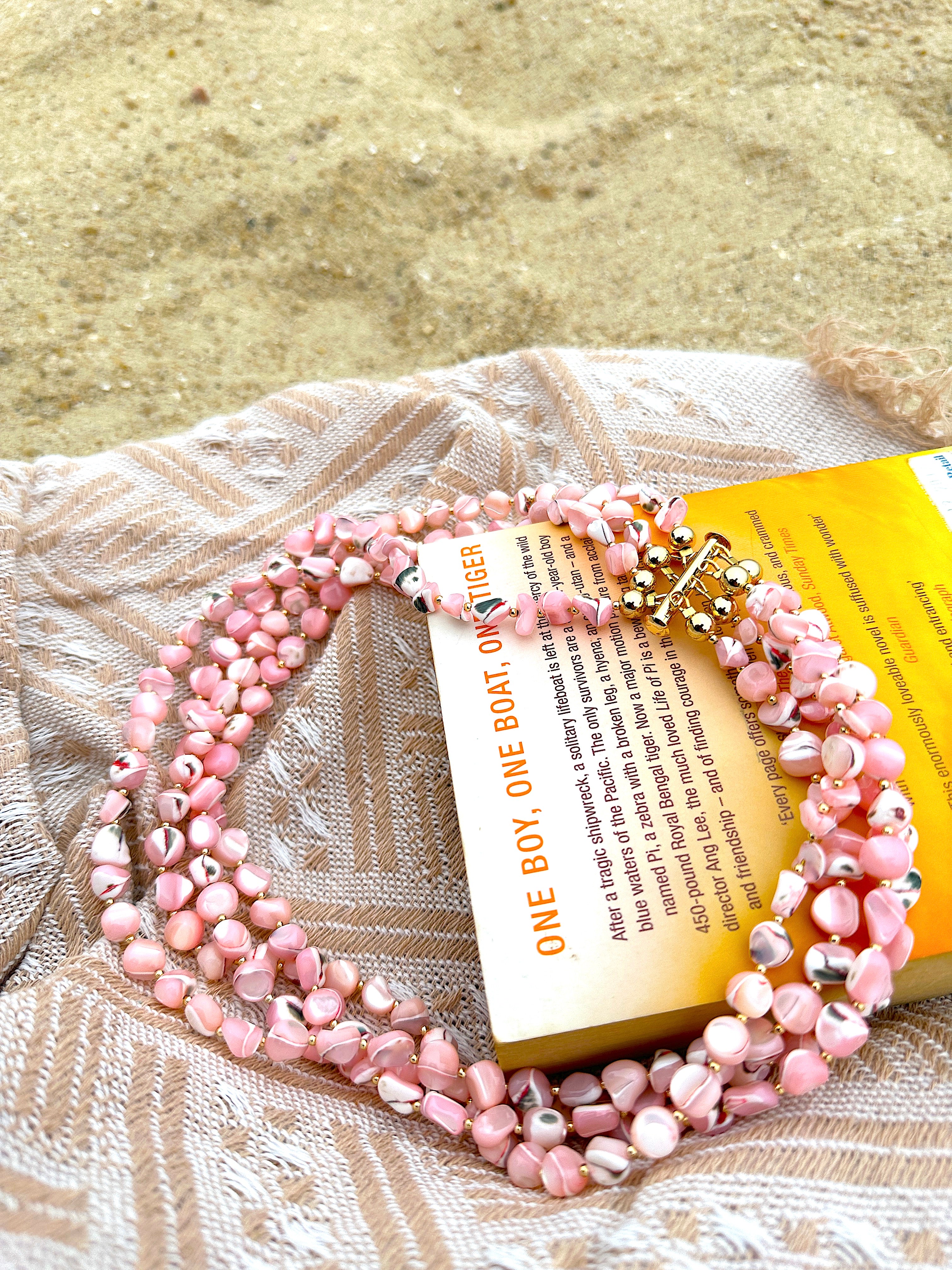 Ocean's Beauty Multi-Layered Pink Shell Necklace LN008 - Elegant Beach Jewelry for Women, Perfect for Summer Vacations, Weddings & Boho Fashion