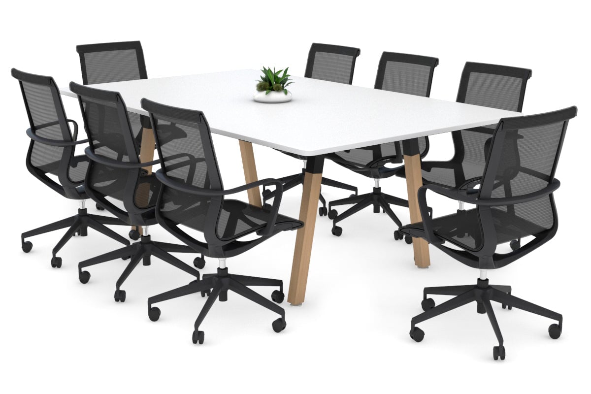Modern Boardroom Table with Quadro A Wood Legs & Rounded Corners - 1800L x 1100W Conference Table for Office Meetings & Executive Workspaces