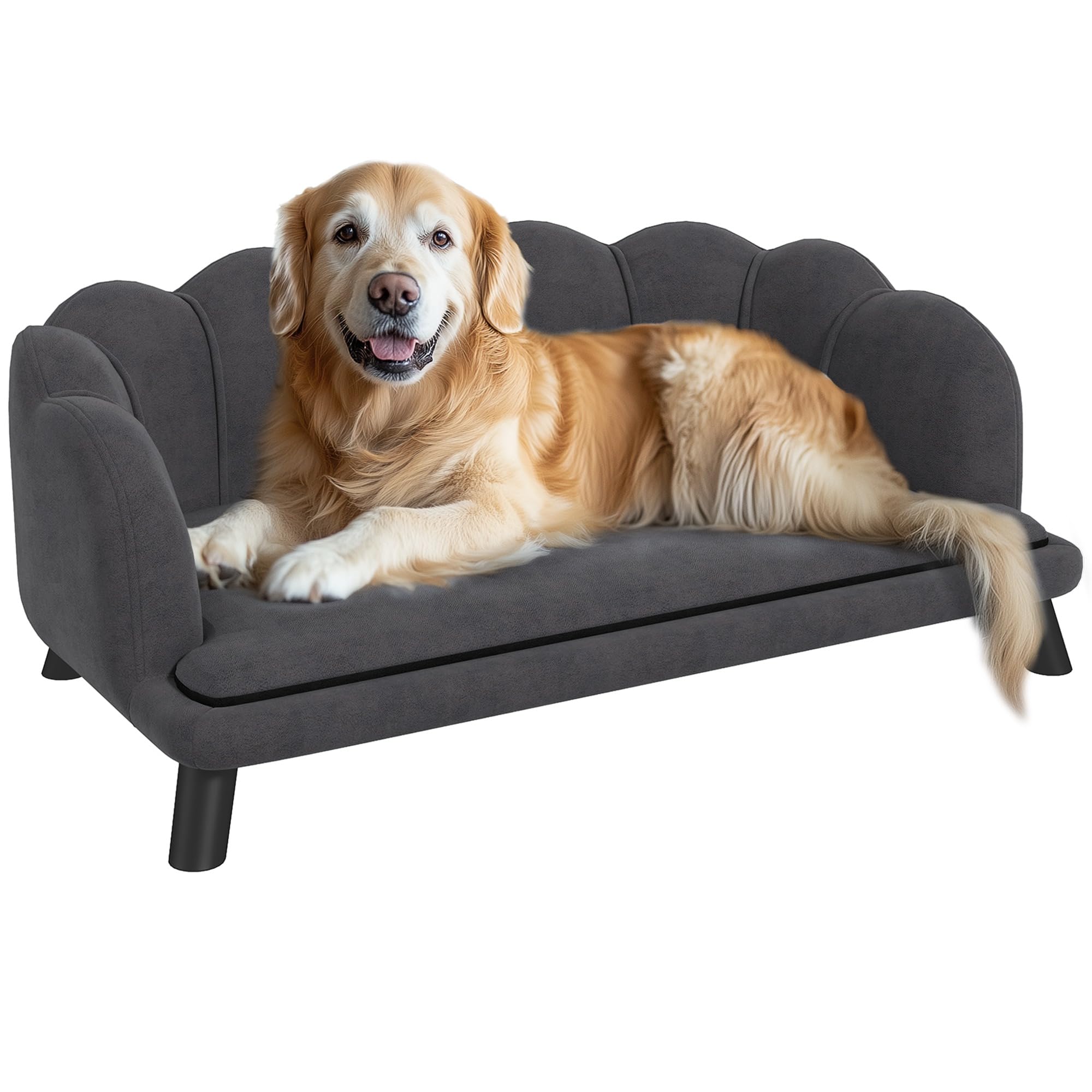 PawHut Velvet Large Dog Couch with Foam Cushion - Soft & Cute Pearl Design Pet Bed for Medium & Big Dogs - Charcoal Gray - Perfect for Living Room, Bedroom & Pet-Friendly Spaces