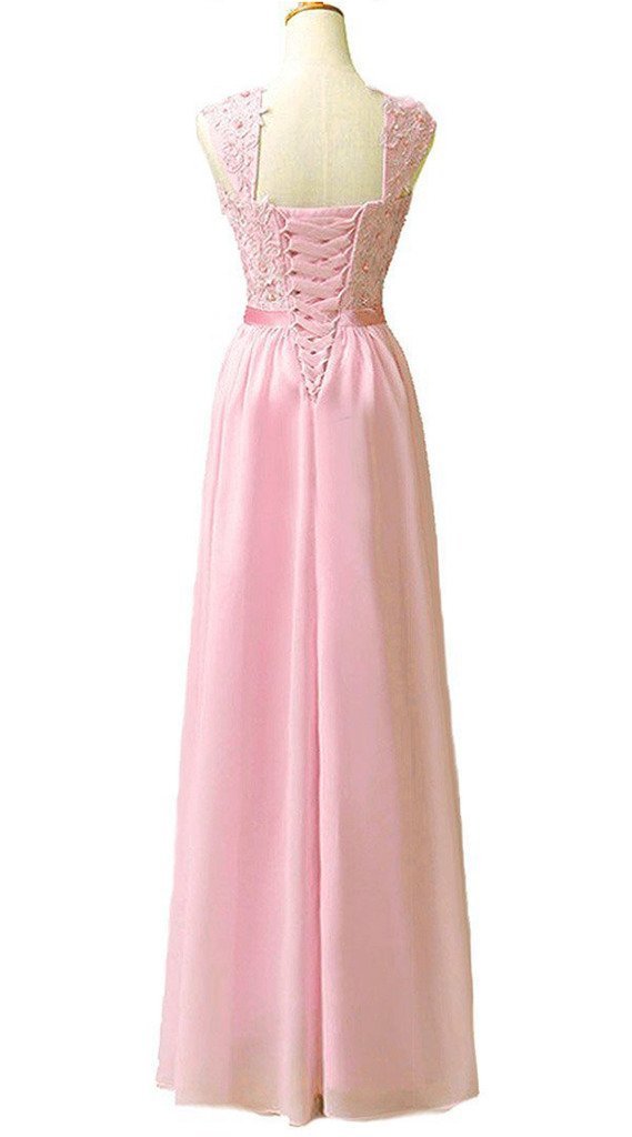 Elegant Women's Long Shoulder Straps Lace Chiffon Prom Formal Evening Dress - Perfect for Homecoming, Wedding Guest & Special Occasions