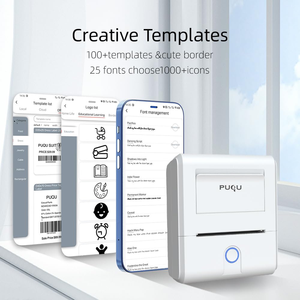 PUQU Q1 Portable Bluetooth Label Maker - Wireless Thermal Sticker Printer for Clothing, Jewelry, Retail, Barcodes, Mailing & Organization | Compatible with Android & iOS | White | Perfect for Home, Office & Small Business Labeling Needs