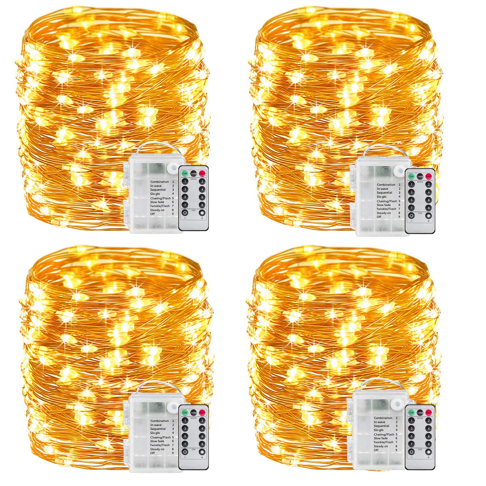 33Ft Battery Fairy Lights with Remote - 100LED 4 Pack for Bedroom & Outdoor Decor