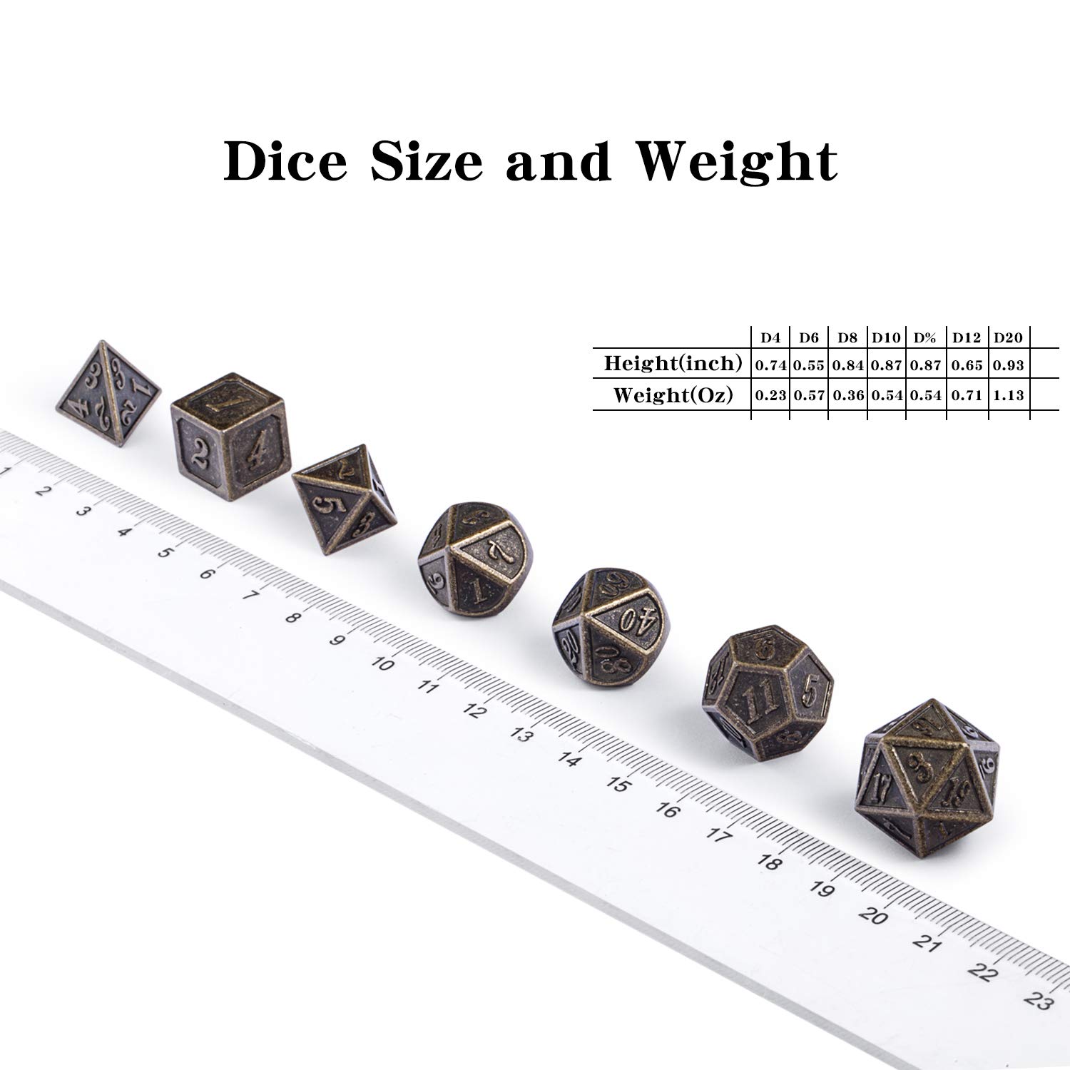 7PCS Ancient Design Brass DND Metal Dice Set with Premium Metal Box - Perfect for Dungeons & Dragons, Tabletop RPG Games, and Collectors (Dungeon Master Accessories)