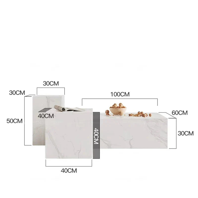 Premium Sintered Stone Marble Coffee Table Set - 3-Piece Modern Living Room Furniture for Home Decor & Entertaining