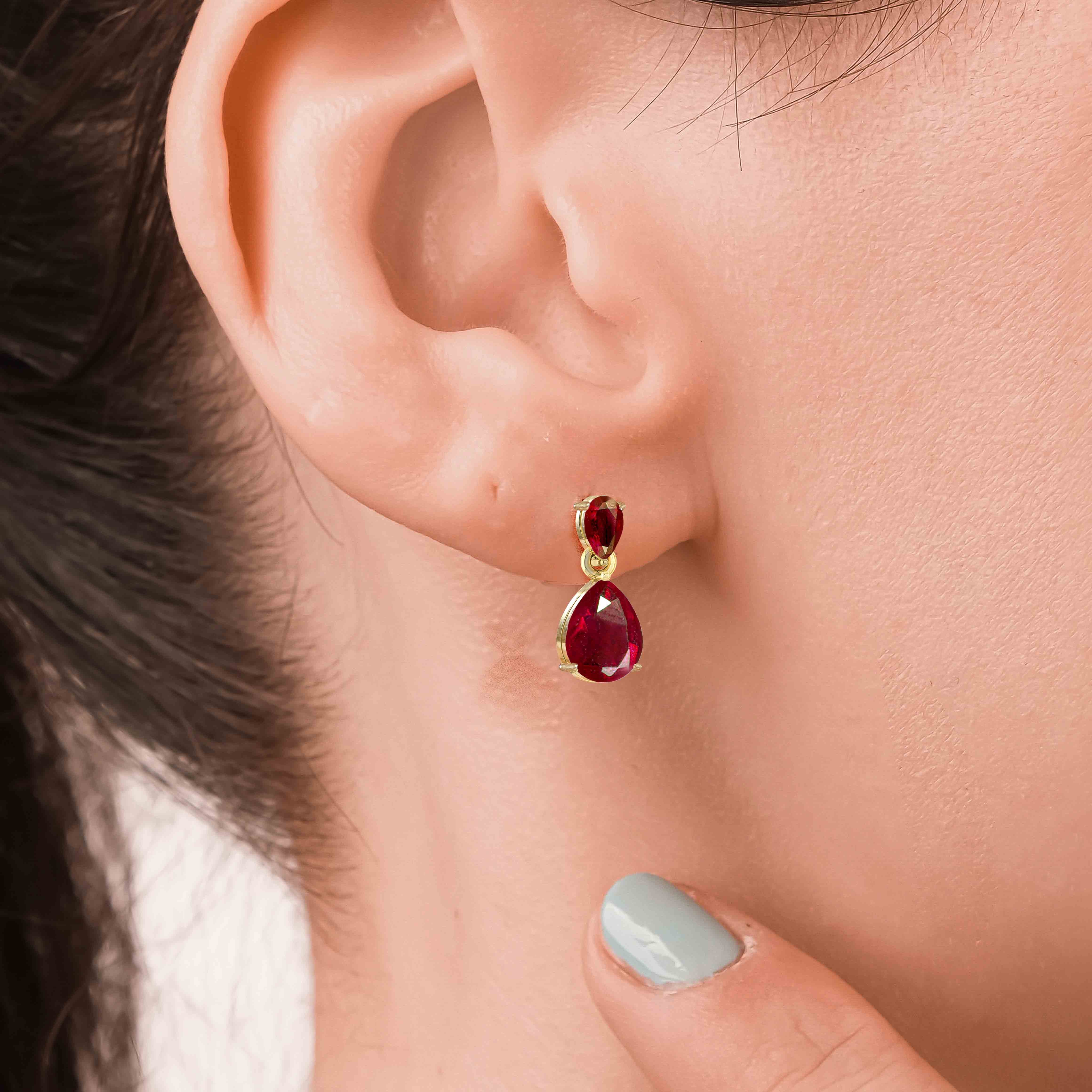 Dual Red Ruby Pear Drop Stud Earrings for Women – Elegant Dangle Earrings for Parties, Weddings & Special Occasions