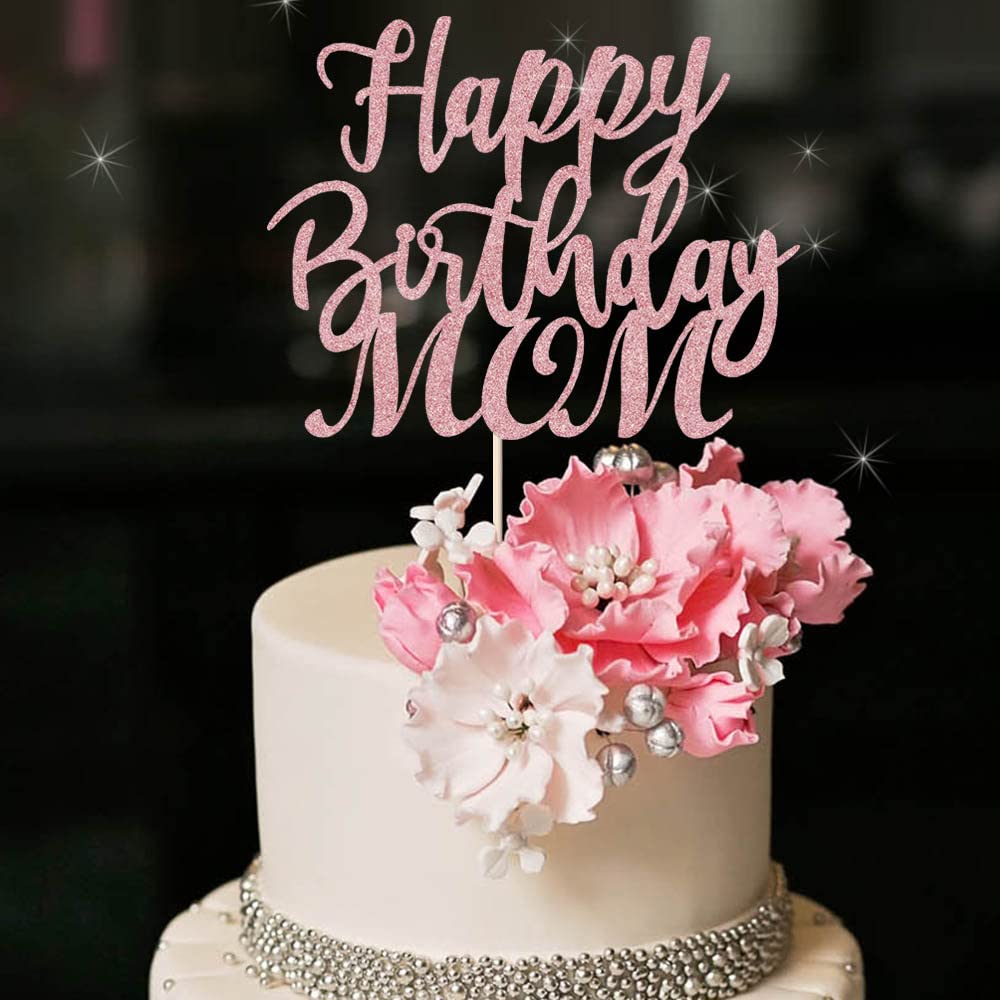 Rose Gold Happy Birthday Cake Topper for Mom - Mother's Day Party Decorations, Cake Decor for Mom's Birthday Celebration - Perfect for Mother's Day Parties, Baby Showers & Special Occasions