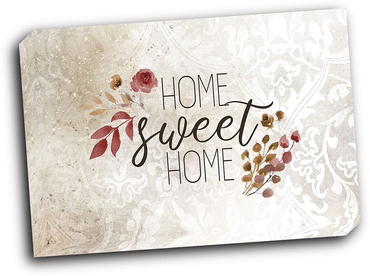 Wallsthatspeak Home Sweet Home Floral 3 - 20x16 Inch Gallery Wrapped Canvas Wall Art - Perfect for Living Room, Bedroom & Home Decor