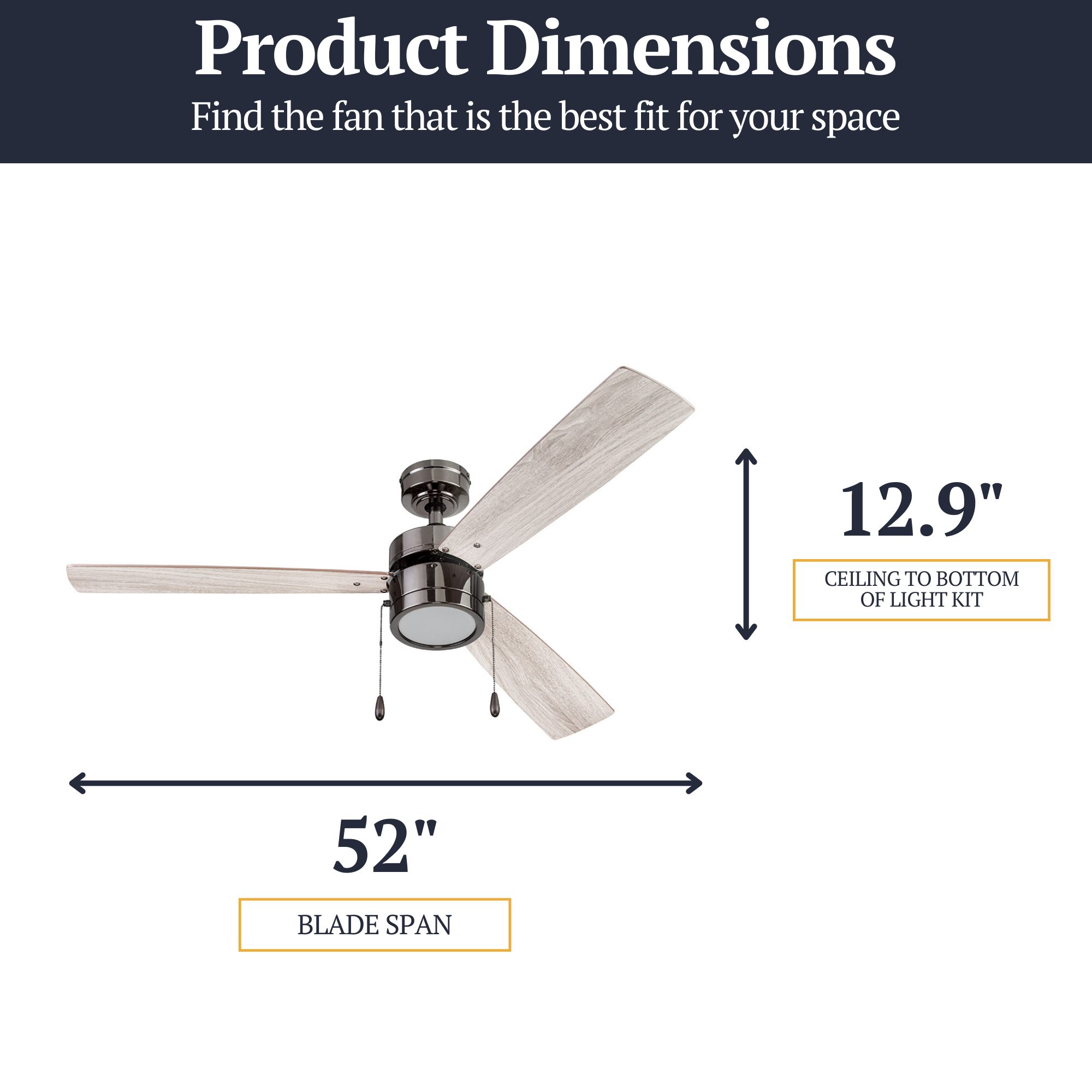 52 Inch Madrona Ceiling Fan with Pull Chain - Painted Gun Metal Finish - Ideal for Living Room, Bedroom & Outdoor Spaces