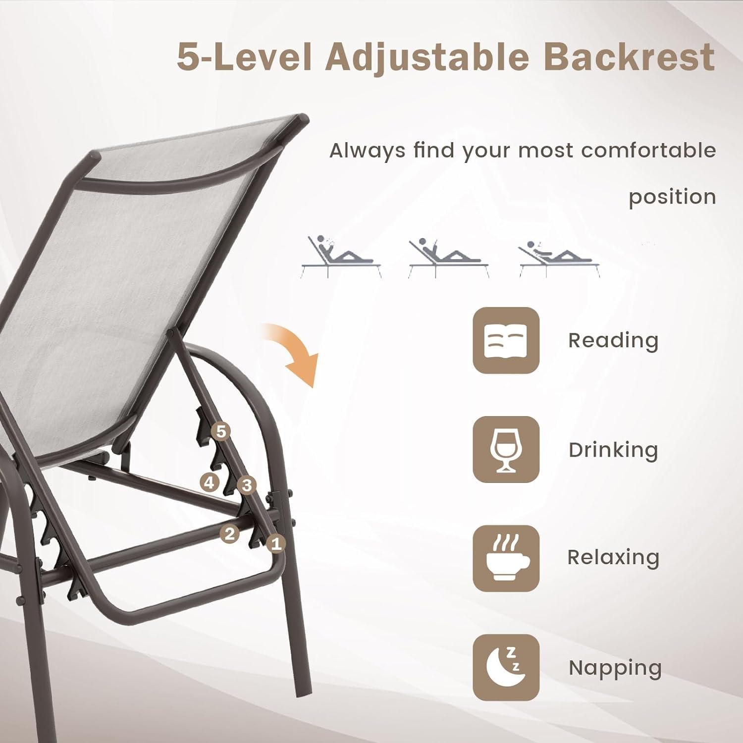 Giantex Adjustable Patio Lounge Chair - 5-Position Reclining Outdoor Chaise Lounge with Sturdy Steel Frame - Perfect for Sunbathing, Beach, Poolside, Backyard & Balcony Relaxation - Grey