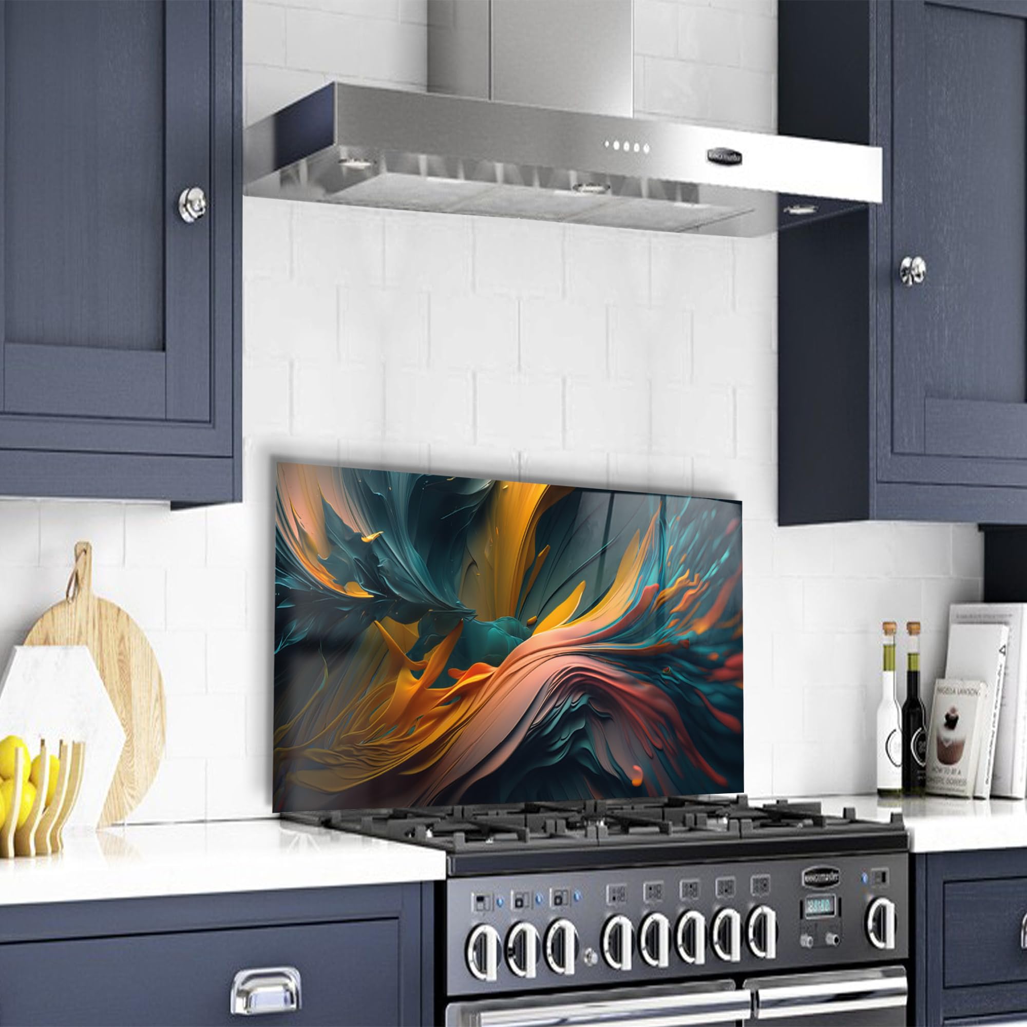 Premium Tempered Glass Kitchen Backsplash - 30x16 Inch (76x40cm) Heat-Resistant Stove Splash Guard, Easy-to-Clean Splashback Tile for Sink & Countertop - Modern Home Wall Decor for Stylish Kitchen Protection