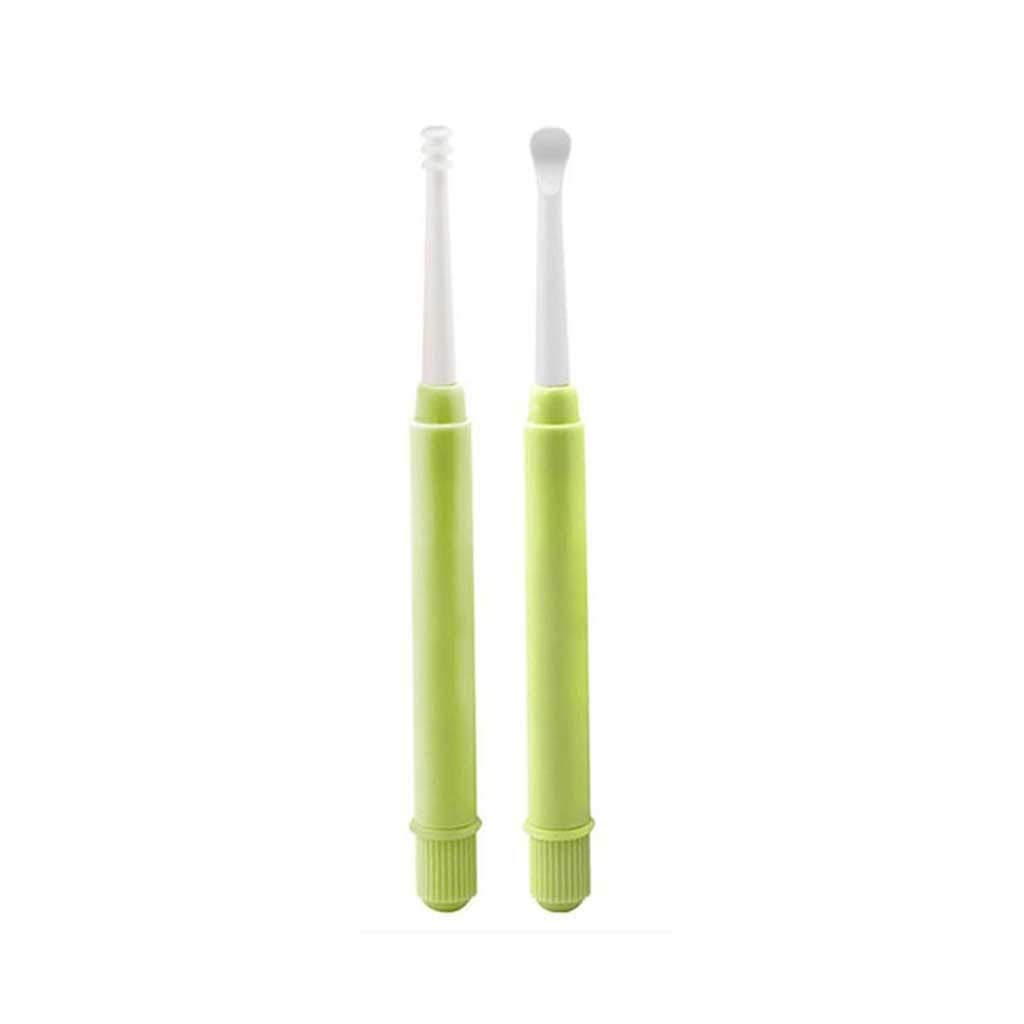 2-Pack Portable Ear Wax Remover Kit - Soft Silicone Ear Cleaner Tool with Curette Spoon & Brush for Gentle Ear Care (Green) | Home Use, Travel Essential, Personal Hygiene Accessory