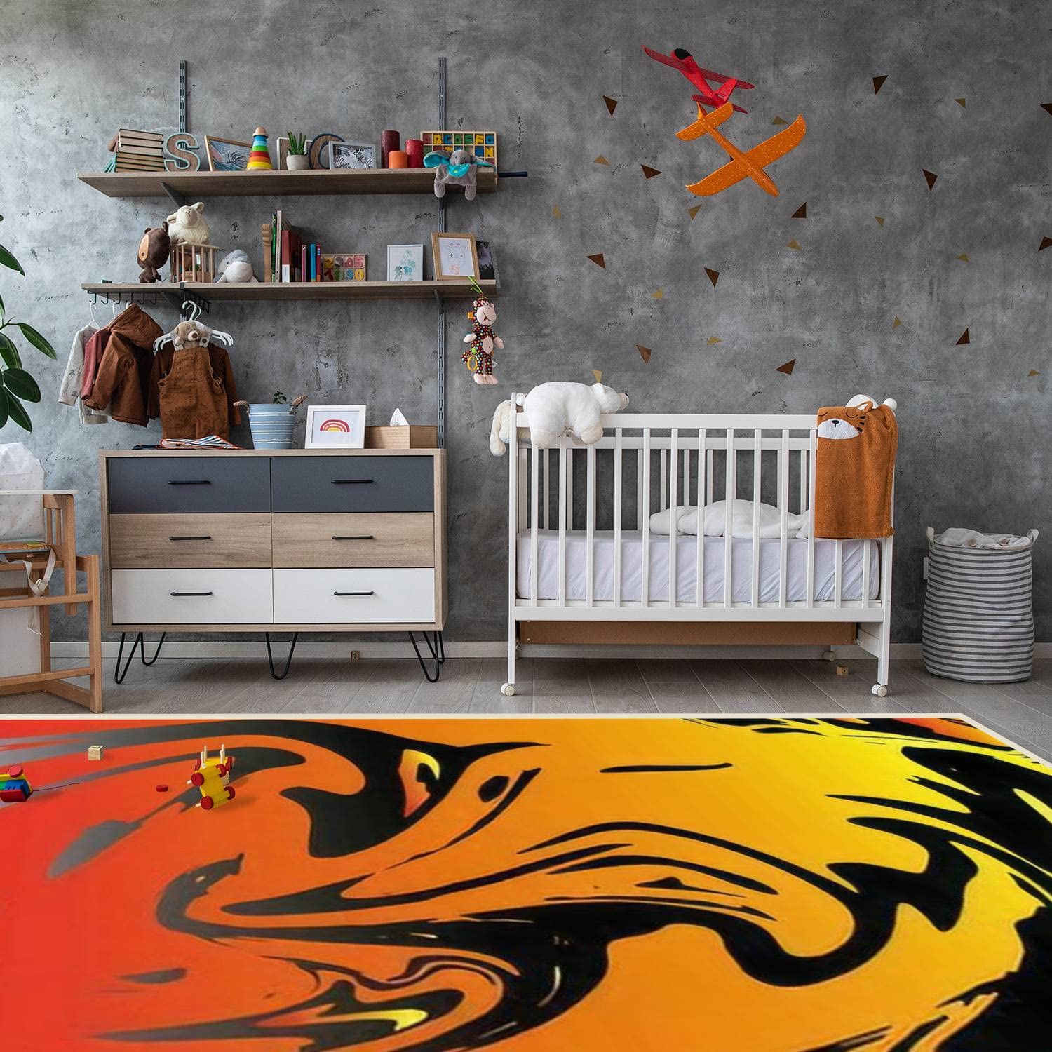Non-Slip Modern Abstract Tie Dye Area Rug - Red, Yellow & Orange Stain Resistant Carpet for Living Room, Bedroom Decor | Indoor/Outdoor Home Mat Perfect for High-Traffic Areas & Cozy Spaces