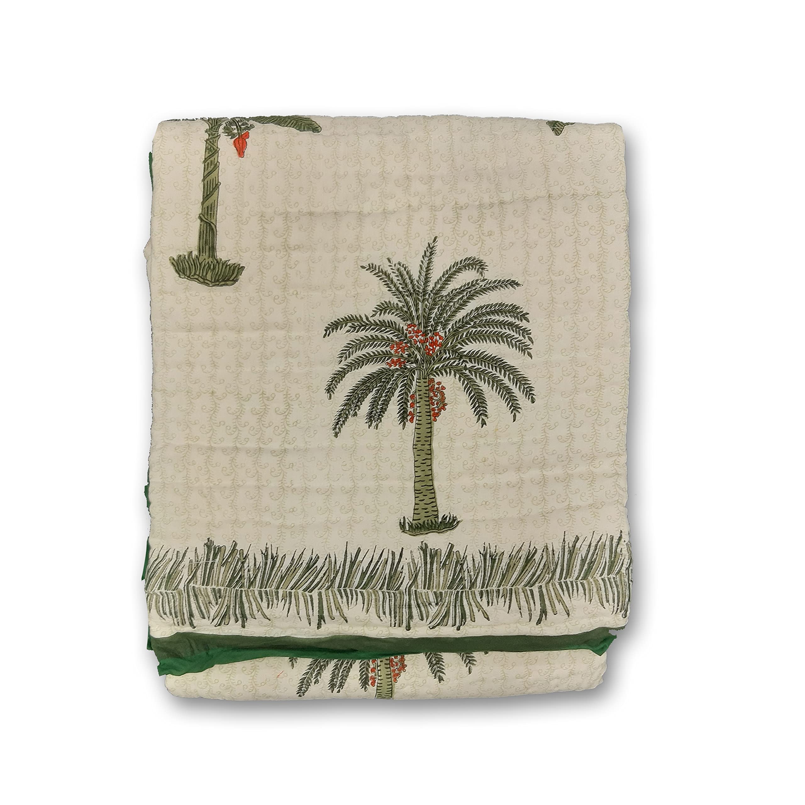 Handmade Indian Kantha Floral Quilt - Reversible Jaipuri Razai Cotton Blanket with Traditional Block Print | Perfect for Bedding, Sofa Throw & Boho Home Decor