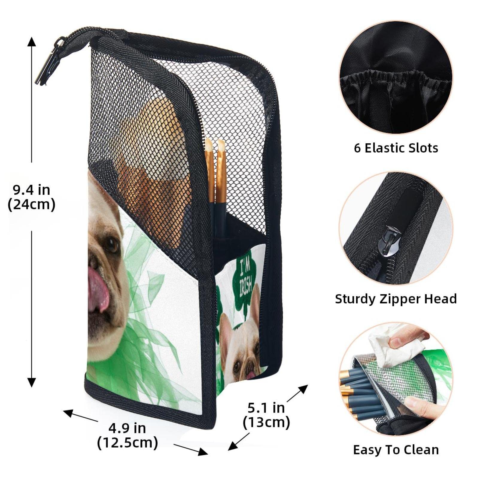 Portable Makeup Brush Organizer Bag with 12 Slots - Cute Bulldog Kiss Design Cosmetic Brush Holder Case for Travel & Home Storage
