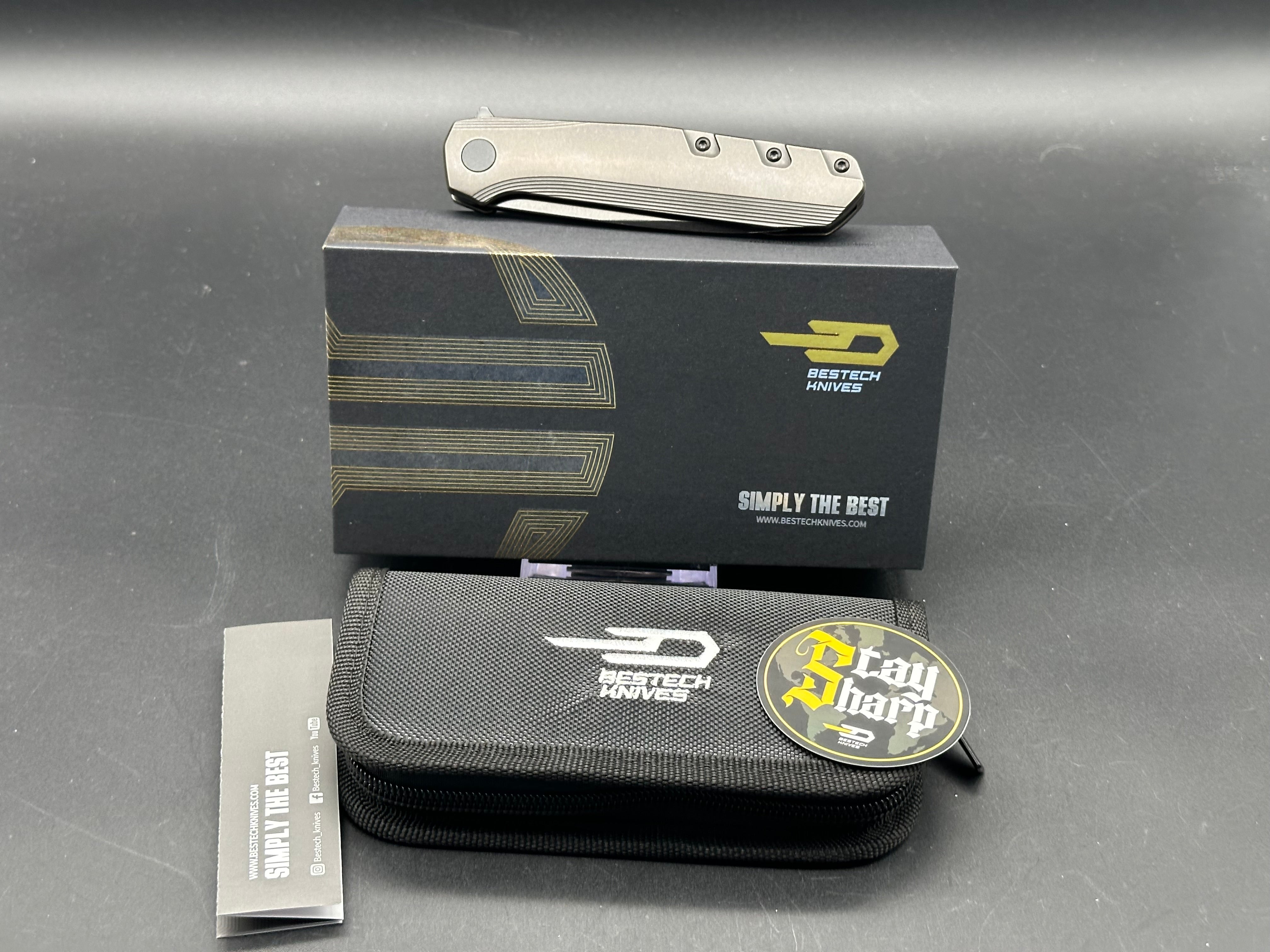 BESTECH 9 Folding Knife - Black Bronze Titanium Handle with M390 Blade | EDC Pocket Knife for Camping, Hiking & Outdoor Survival