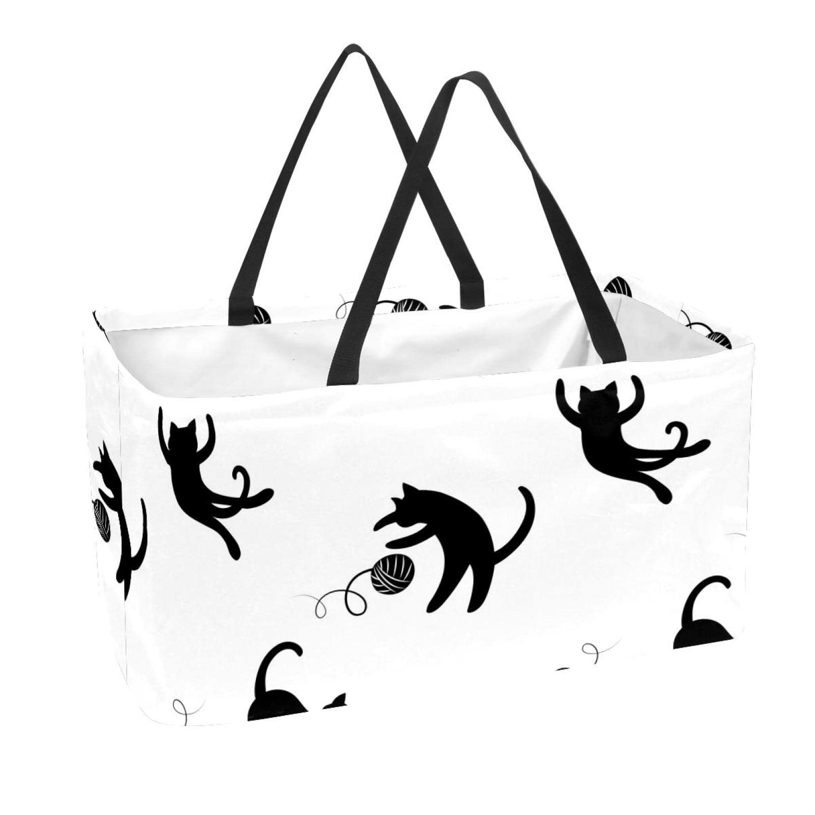 Reusable Shopping Basket with Cute Cat Kitten Pattern - Portable Folding Grocery Tote Bag for Picnic, Laundry & Shopping | Eco-Friendly Foldable Storage Solution